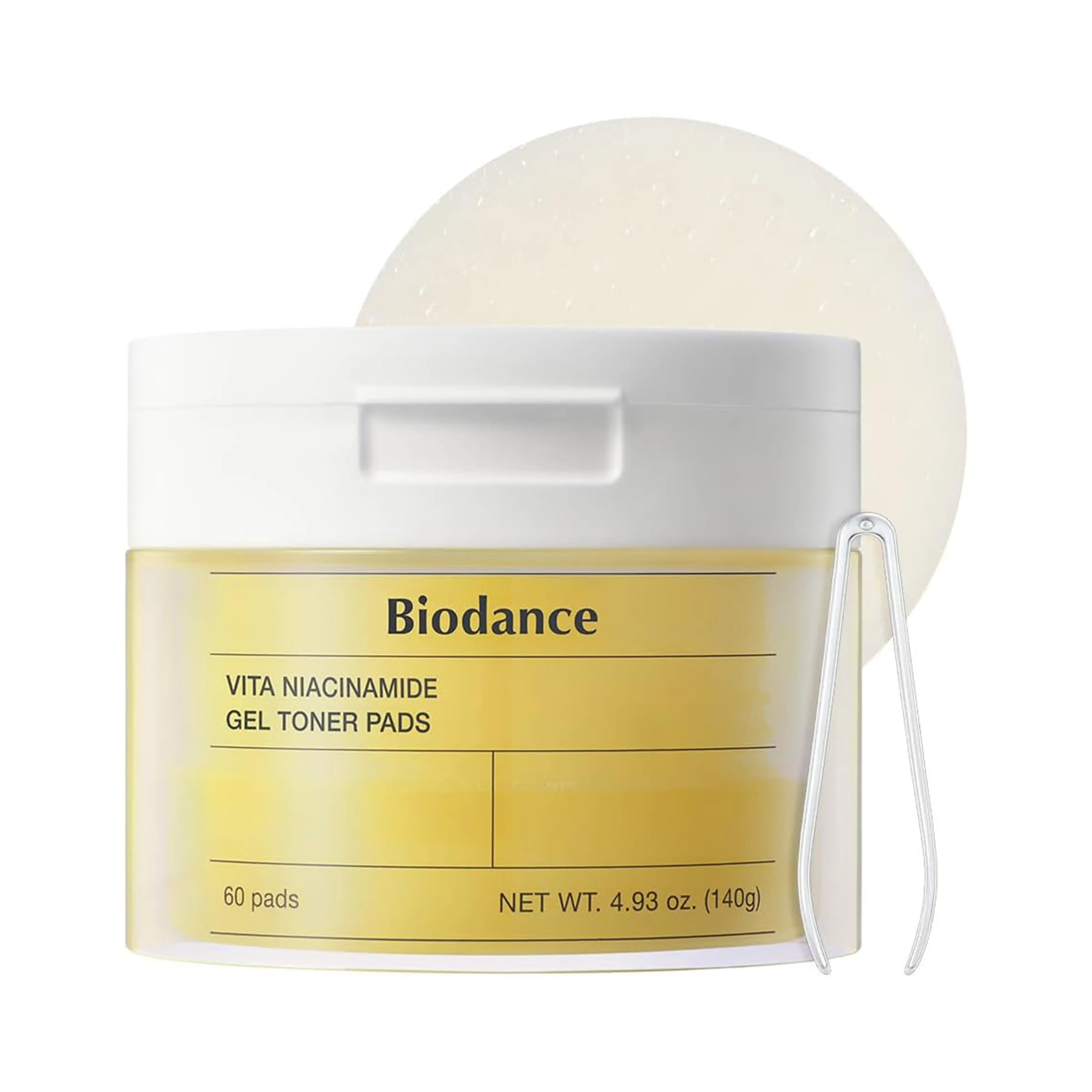 Biodance Vita Niacinamide Gel Toner Pad 60ea. A brightening, jelly-like face pad with vitamins to fade dark spots and boost skin radiance.