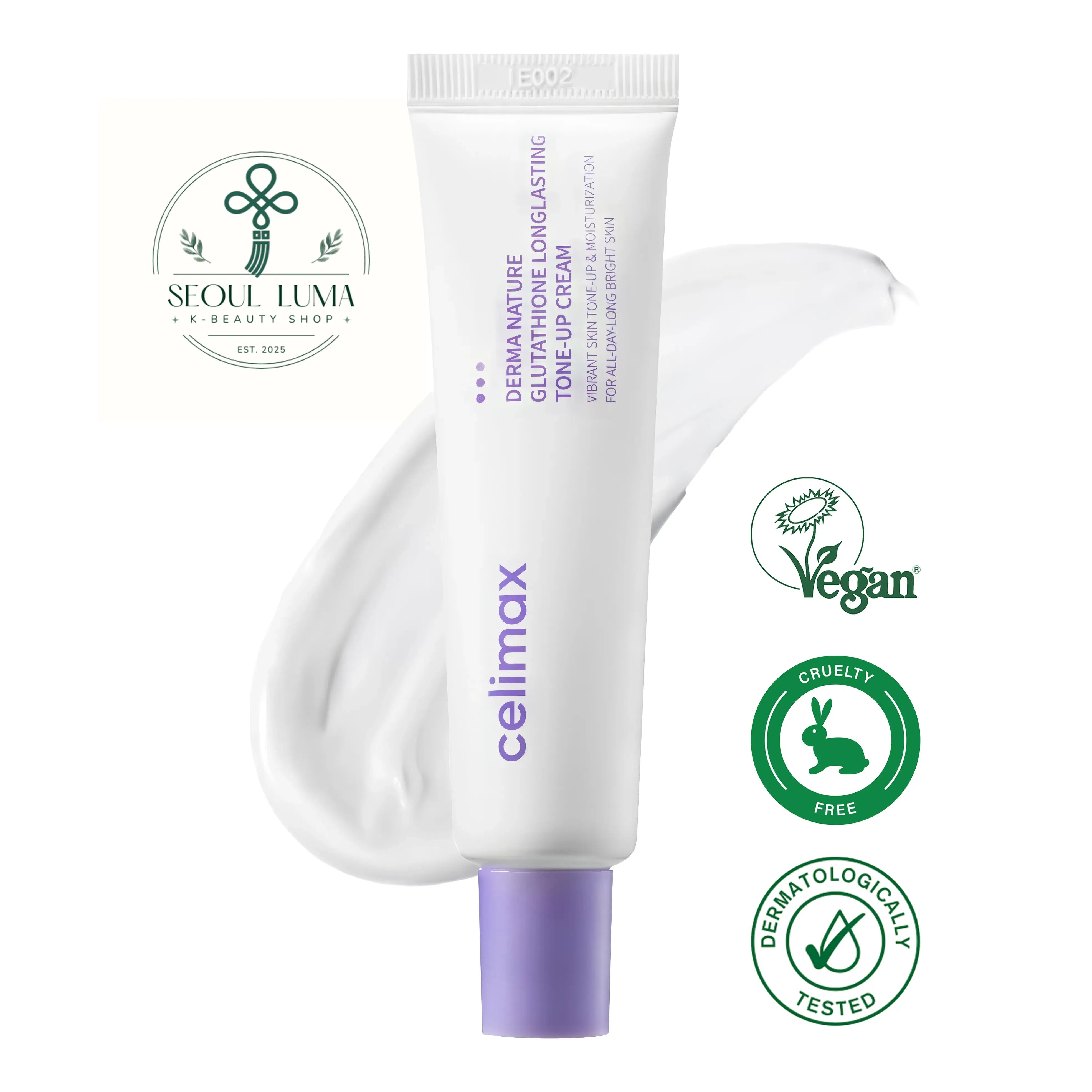 CELIMAX Derma Nature Glutathione Long Lasting Tone Up Cream with 1000ppm glutathione, 20000ppm niacinamide, and natural coverage for brightening
