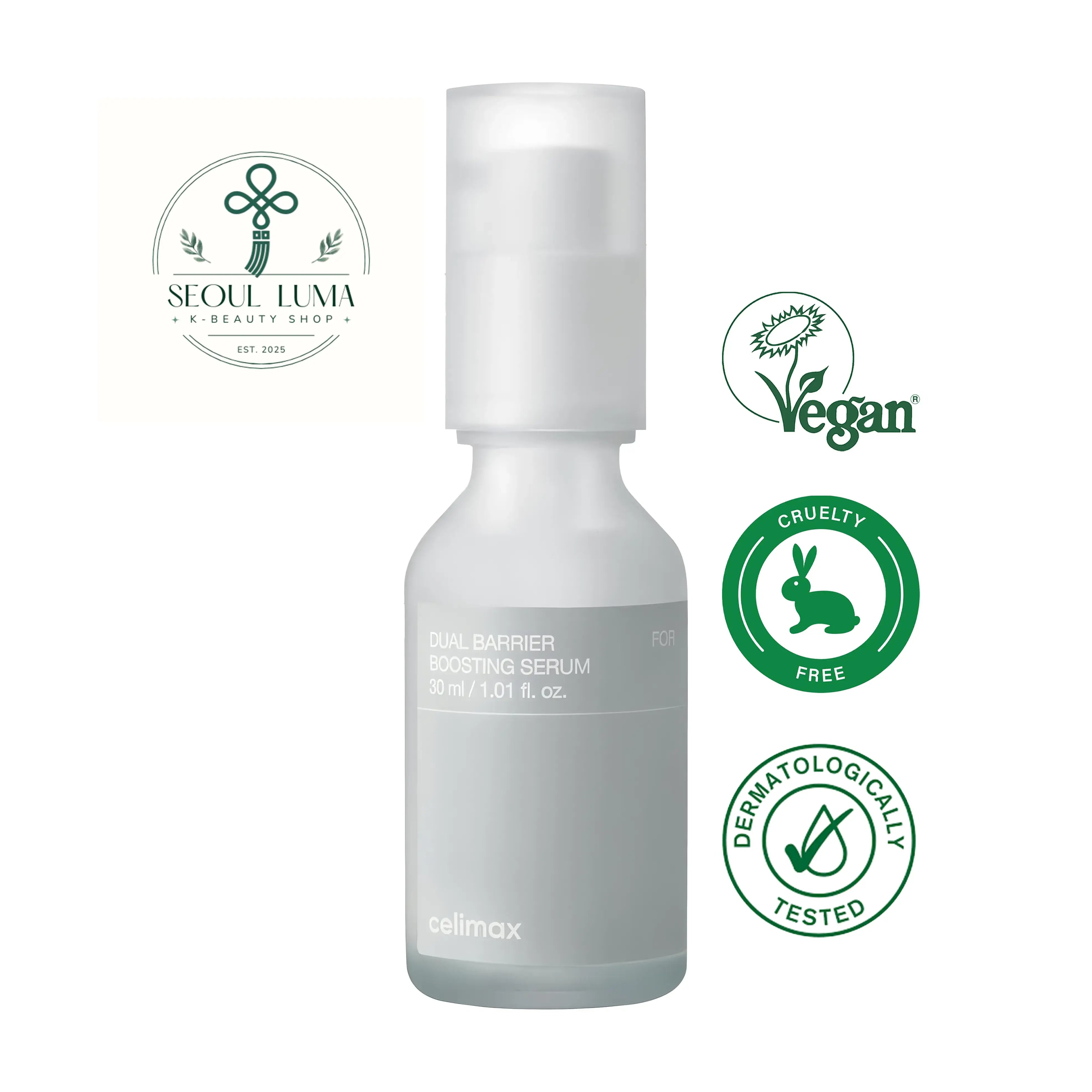 CELIMAX Dual-Barrier Boosting Serum with 5 types of ceramides, Aquatide peptide, and panthenol for intensive barrier repair and hydration