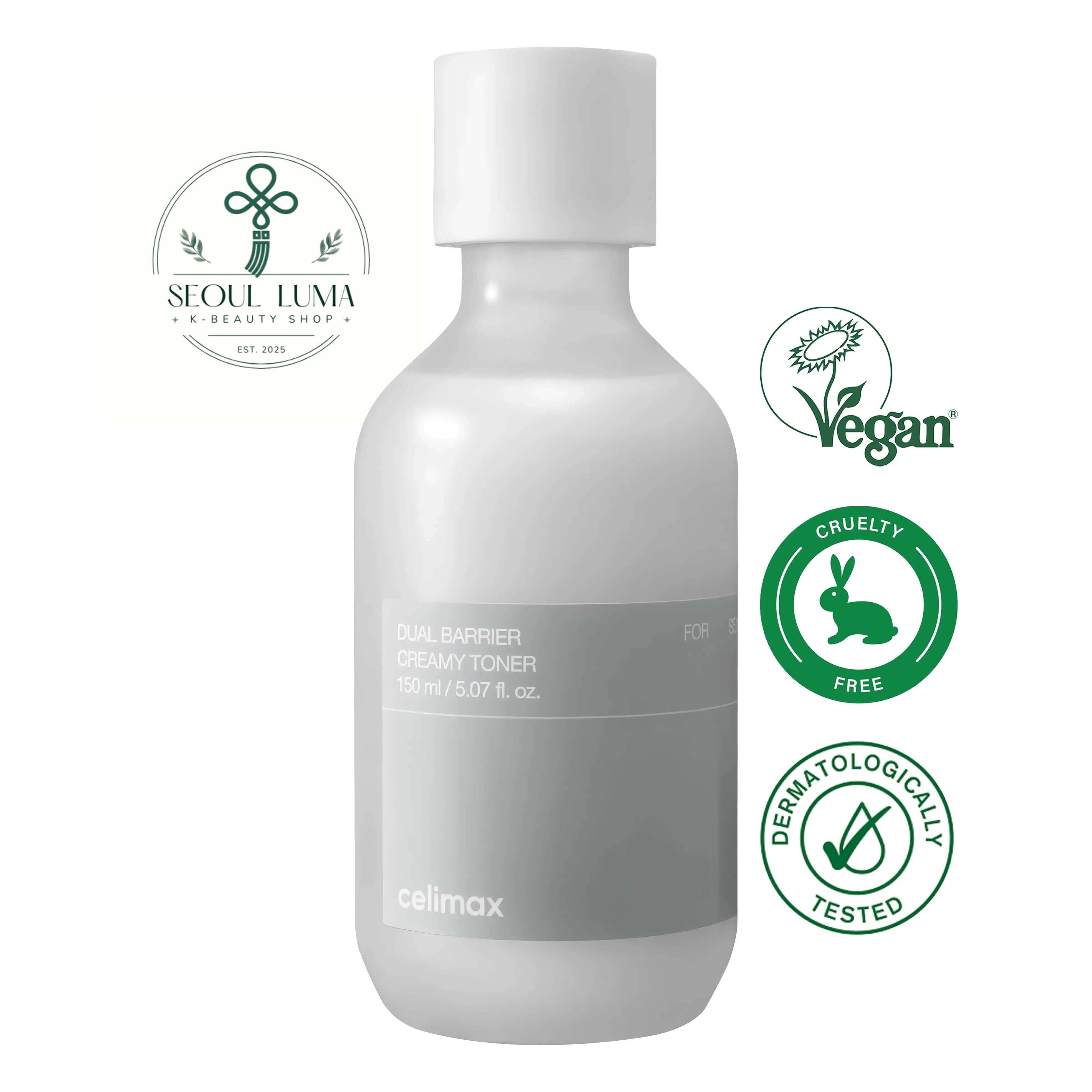 CELIMAX Dual-Barrier Creamy Toner with 5 types of ceramides, Aquatide peptide, hyaluronic acid, and panthenol for barrier repair and deep hydration