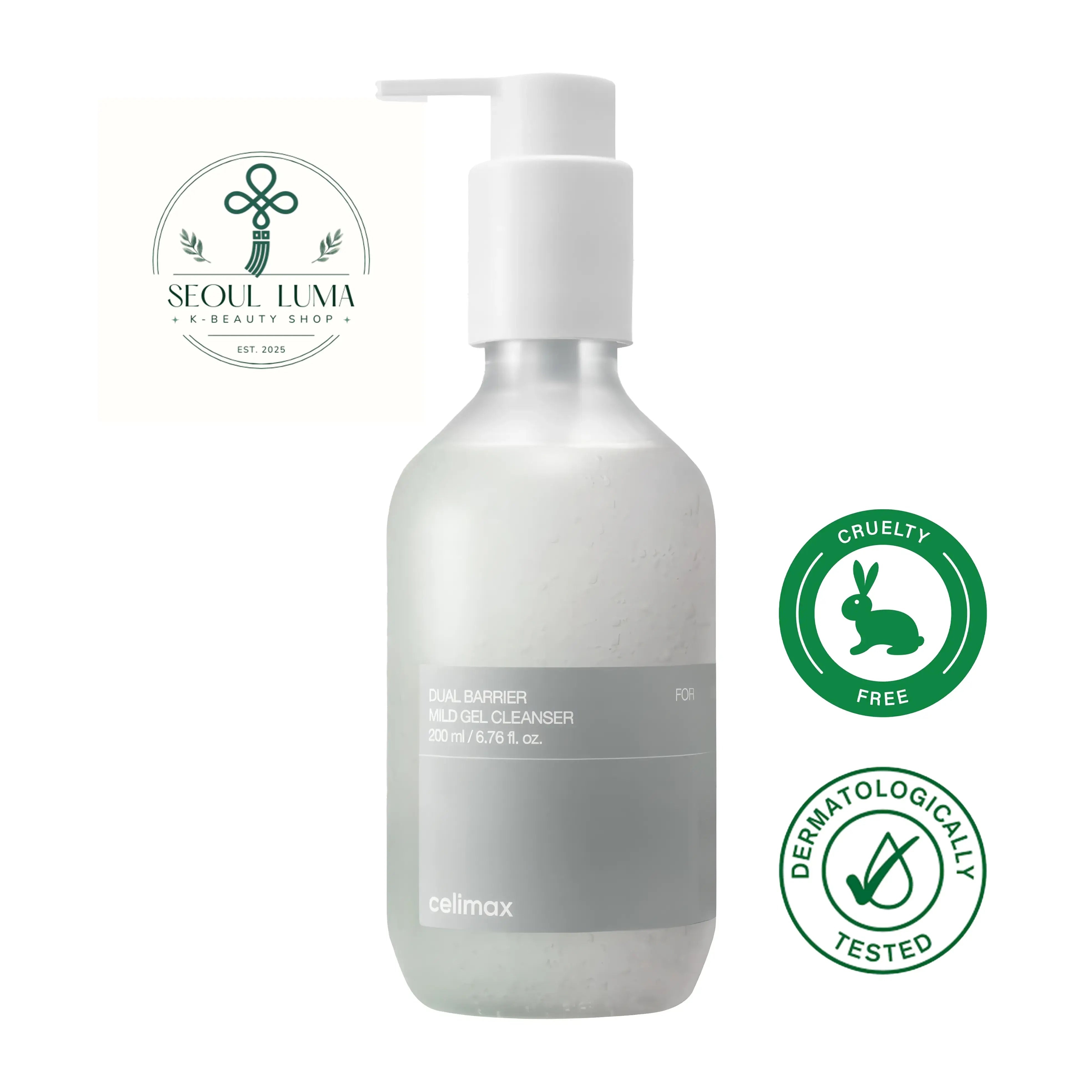 CELIMAX Dual-Barrier Mild Gel Cleanser with 5 ceramides, low pH formula, and barrier-strengthening ingredients for sensitive skin care