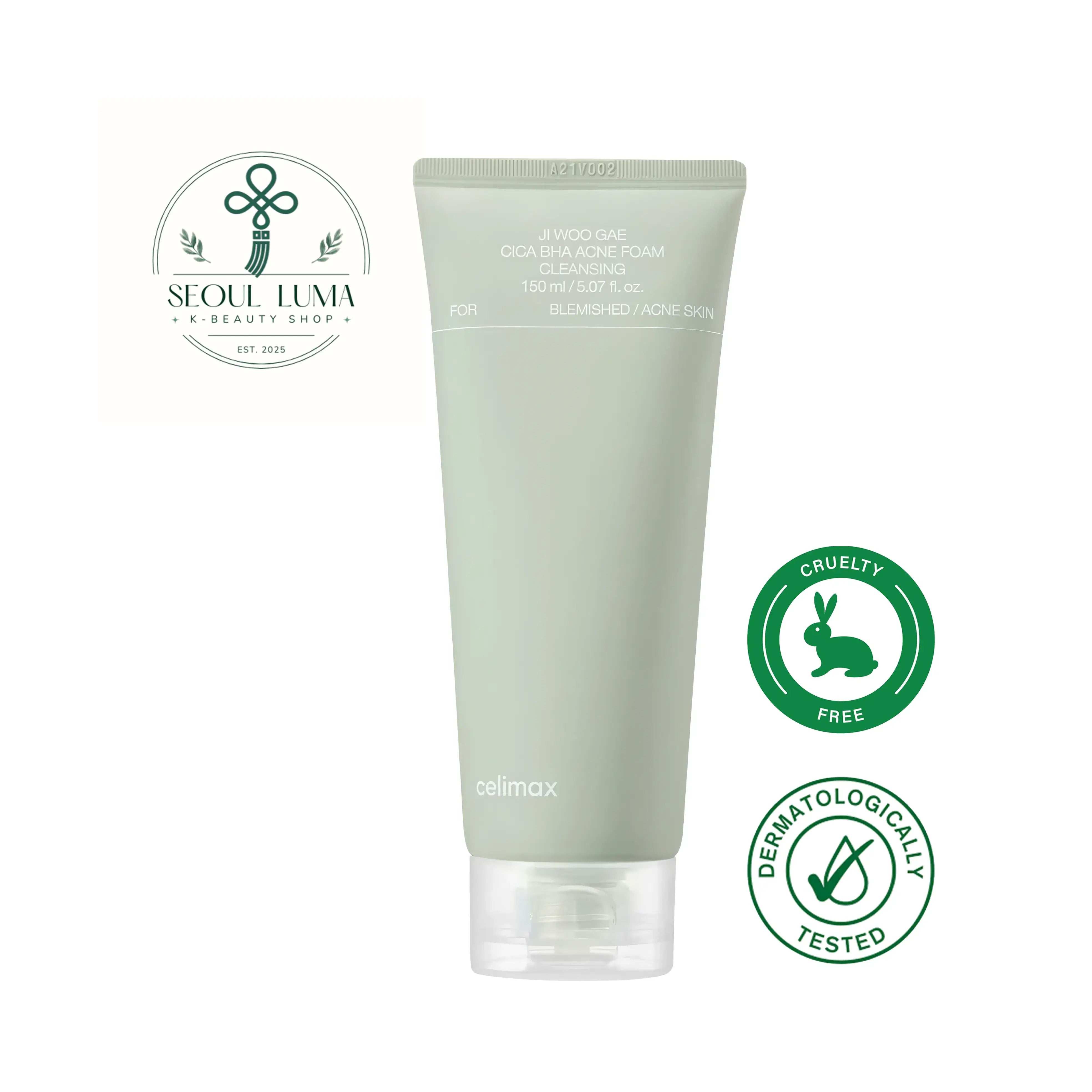 CELIMAX Ji.Woo.Gae Cica BHA Acne Foam Cleansing with 0.45% salicylic acid, centella asiatica, tea tree oil, and heartleaf extract for acne-prone skin
