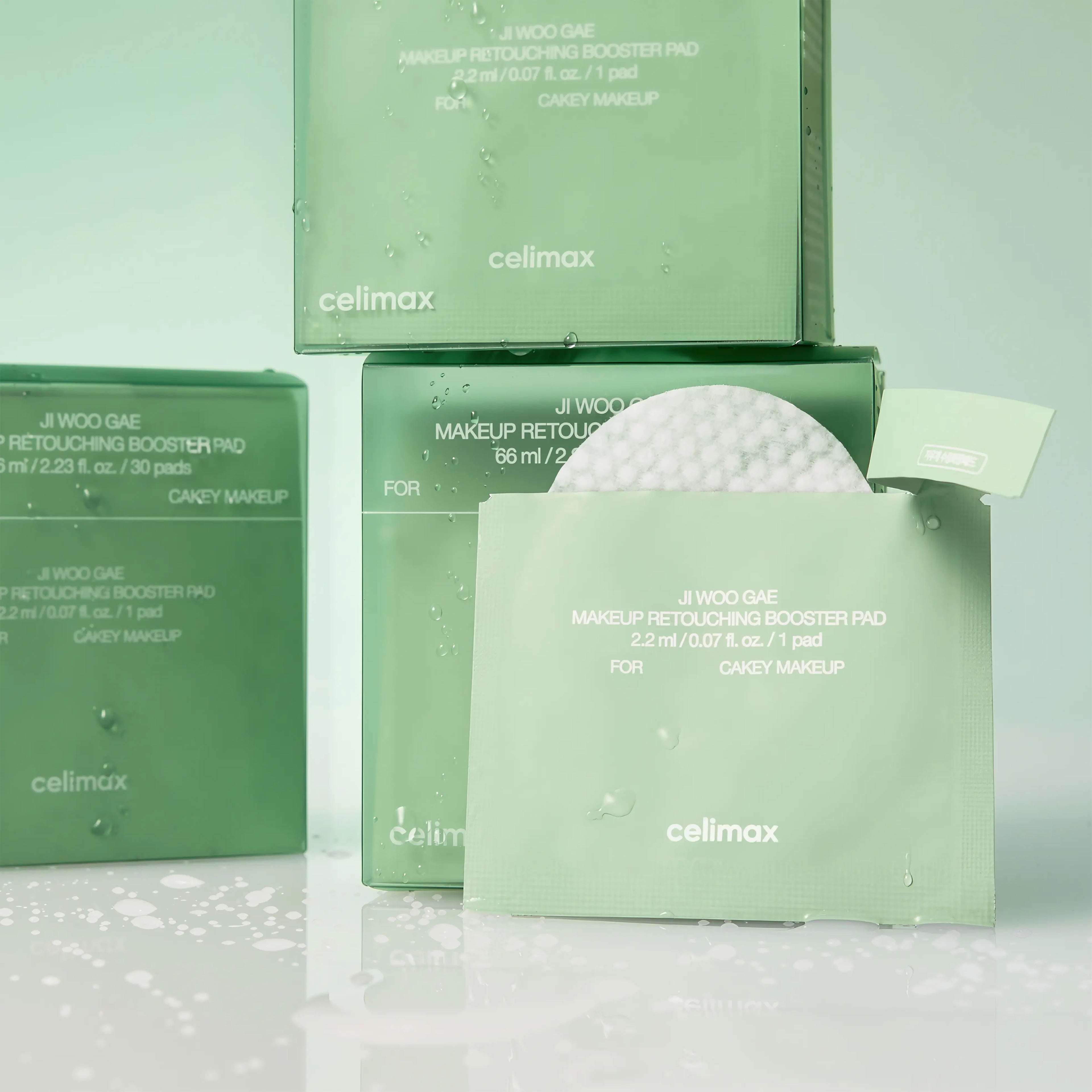 CELIMAX Ji Woo Gae Makeup Retouching Booster Pad 30 pads for all skin types, quick-fix toner pads to refresh makeup, smooth texture, hydrate skin, and prep for flawless touch-ups during the day
