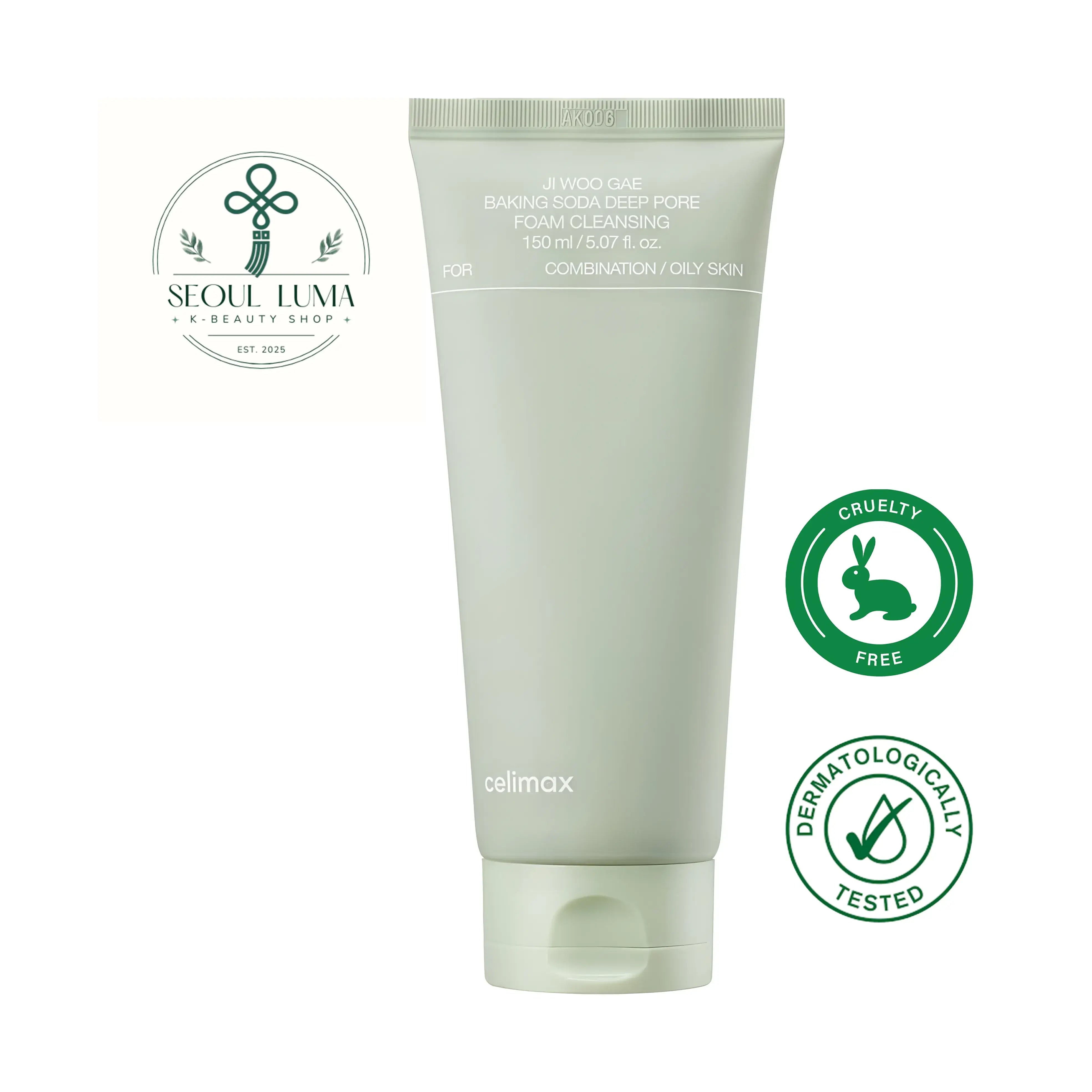 CELIMAX Jiwoogae Baking Soda Deep Pore Foam Cleansing with sodium bicarbonate particles, salicylic acid, centella asiatica, and sea minerals for deep pore cleansing