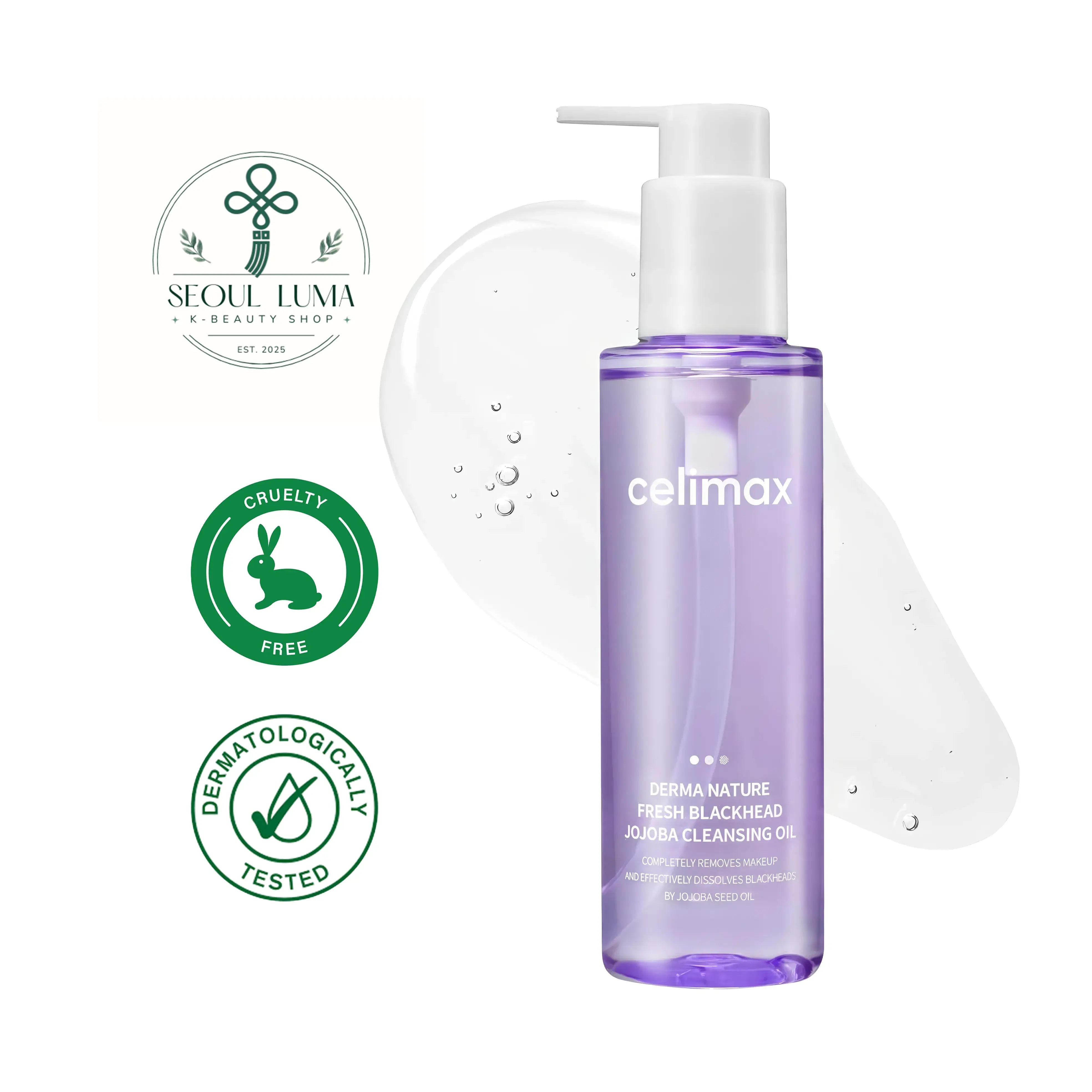 CELIMAX Nature Fresh Blackhead Jojoba Cleansing Oil with jojoba seed oil, sunflower oil, and natural plant extracts for deep pore cleansing and blackhead removal