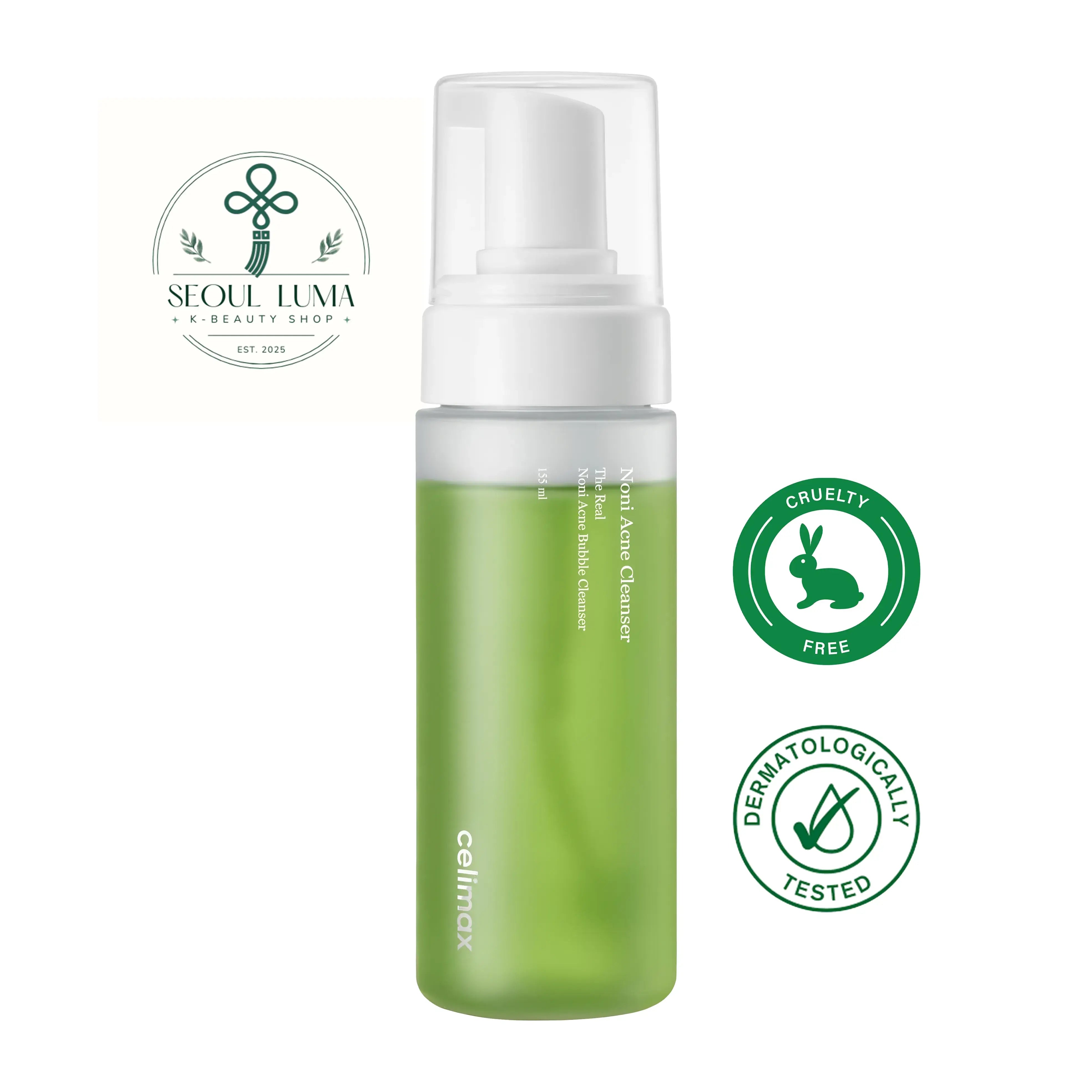 CELIMAX Noni Acne Bubble Cleanser with 35.5% noni extract, BHA, centella asiatica, and natural plant extracts for acne-prone skin cleansing