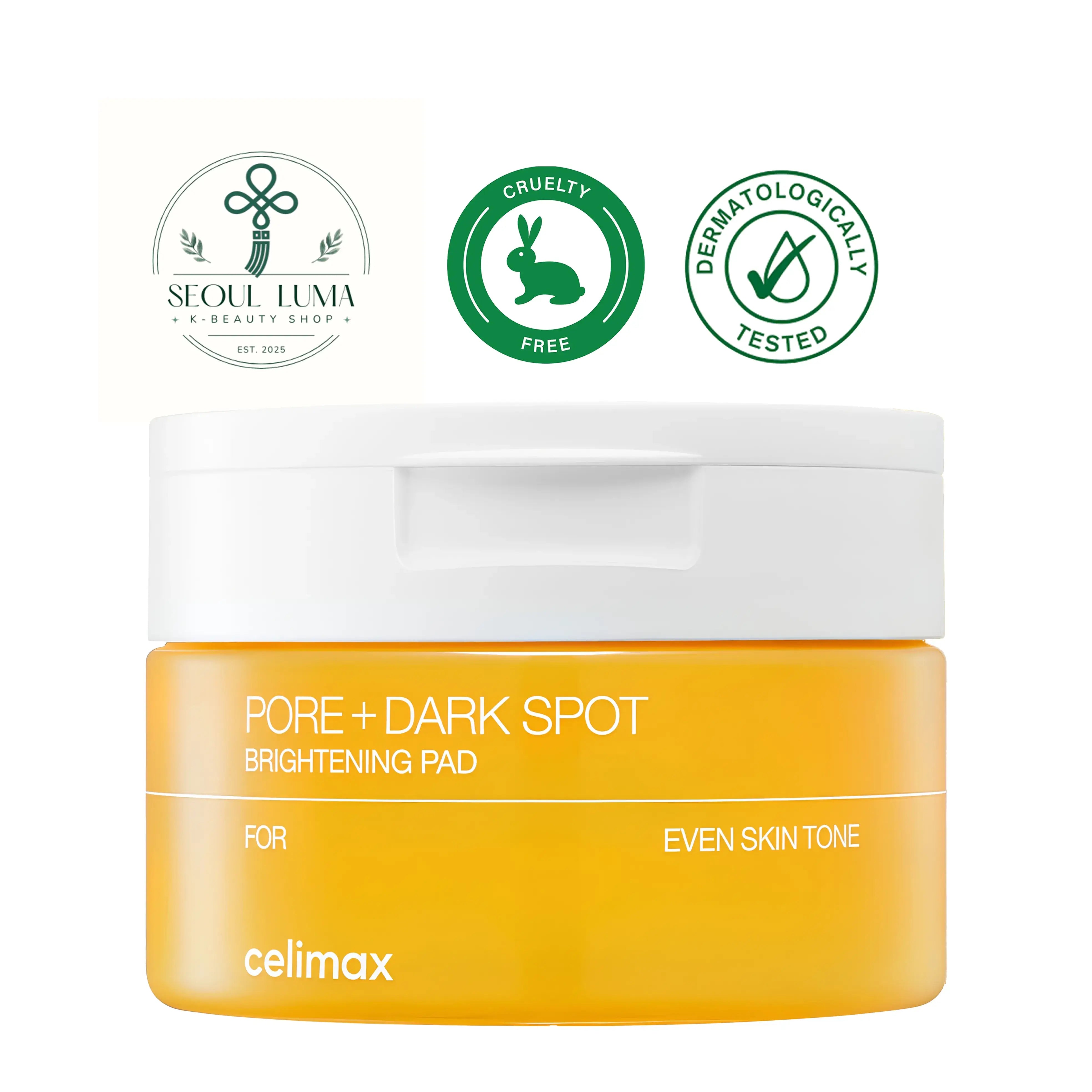 CELIMAX Pore & Dark Spot Brightening Pad with niacinamide, tranexamic acid, Melazero V2, and fruit acids for brightening and exfoliation