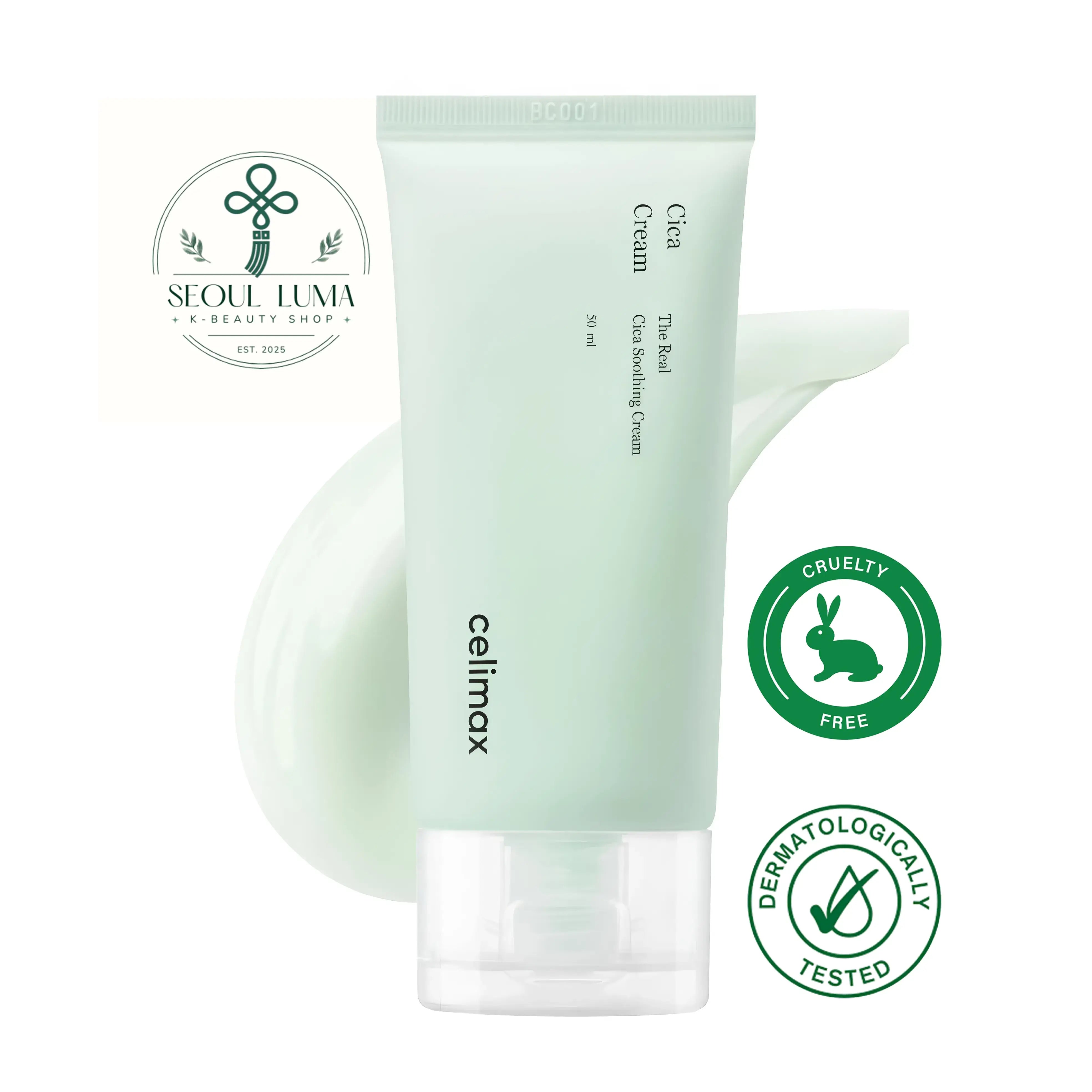 CELIMAX The Real Cica Soothing Cream with 73% centella asiatica extract, niacinamide, ceramides, and botanical extracts for sensitive skin care