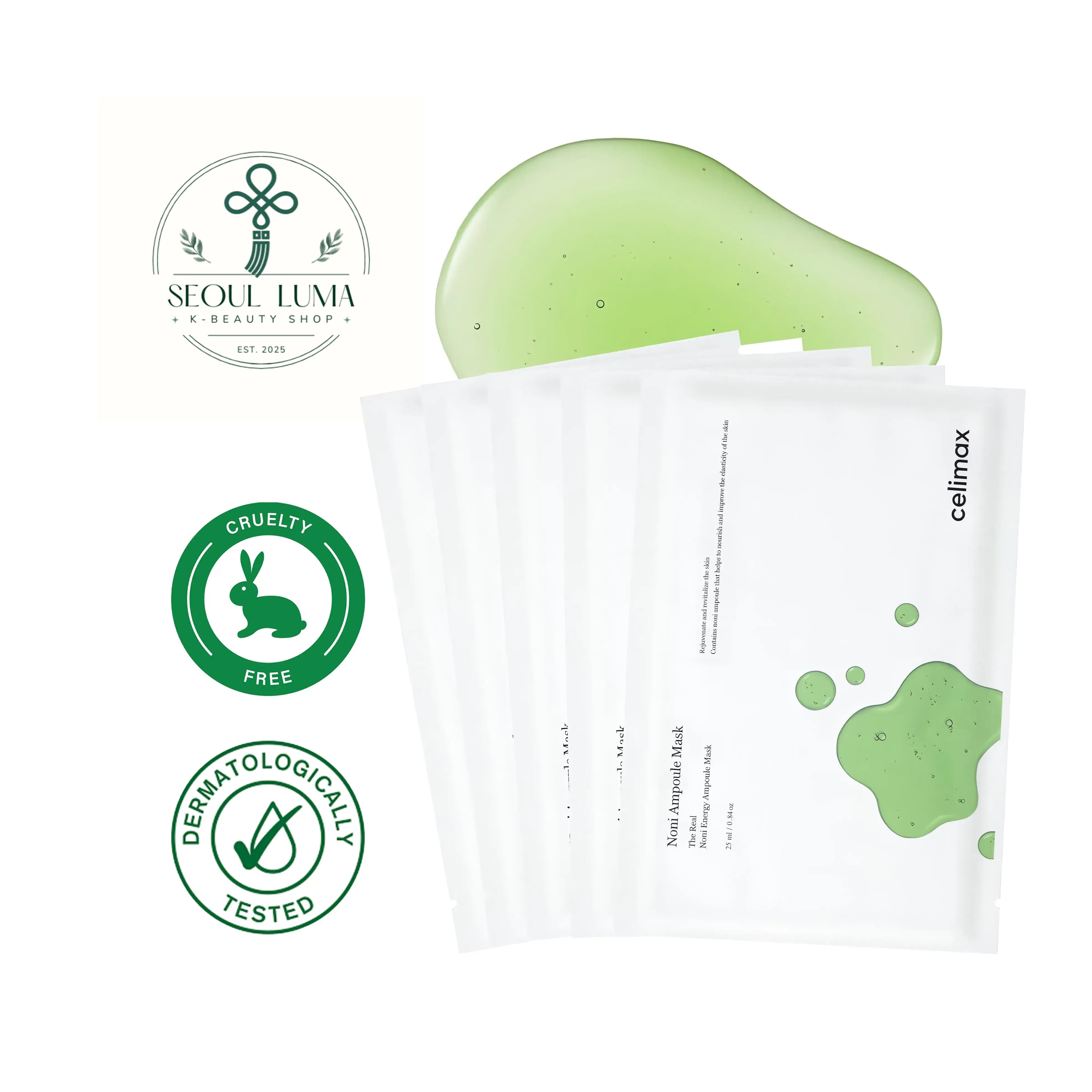 CELIMAX The Real Noni Energy Ampoule Mask with 52% noni extract, adenosine, hyaluronic acid, and ceramides for intensive anti-aging and hydration