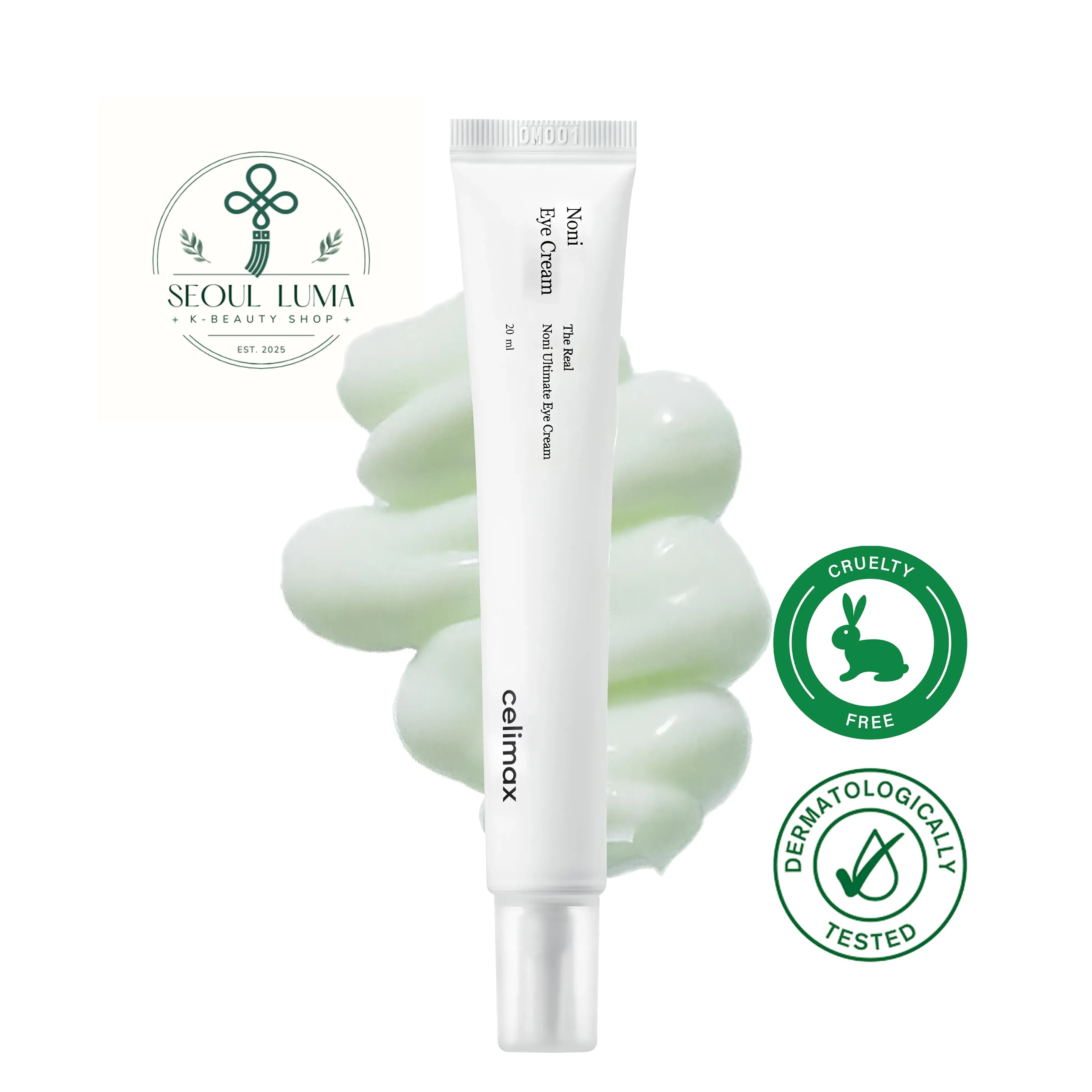 CELIMAX The Real Noni Ultimate Eye Cream with 36.26% noni extract, 4 peptides, bakuchiol, EGF, and ceramides for comprehensive eye care
