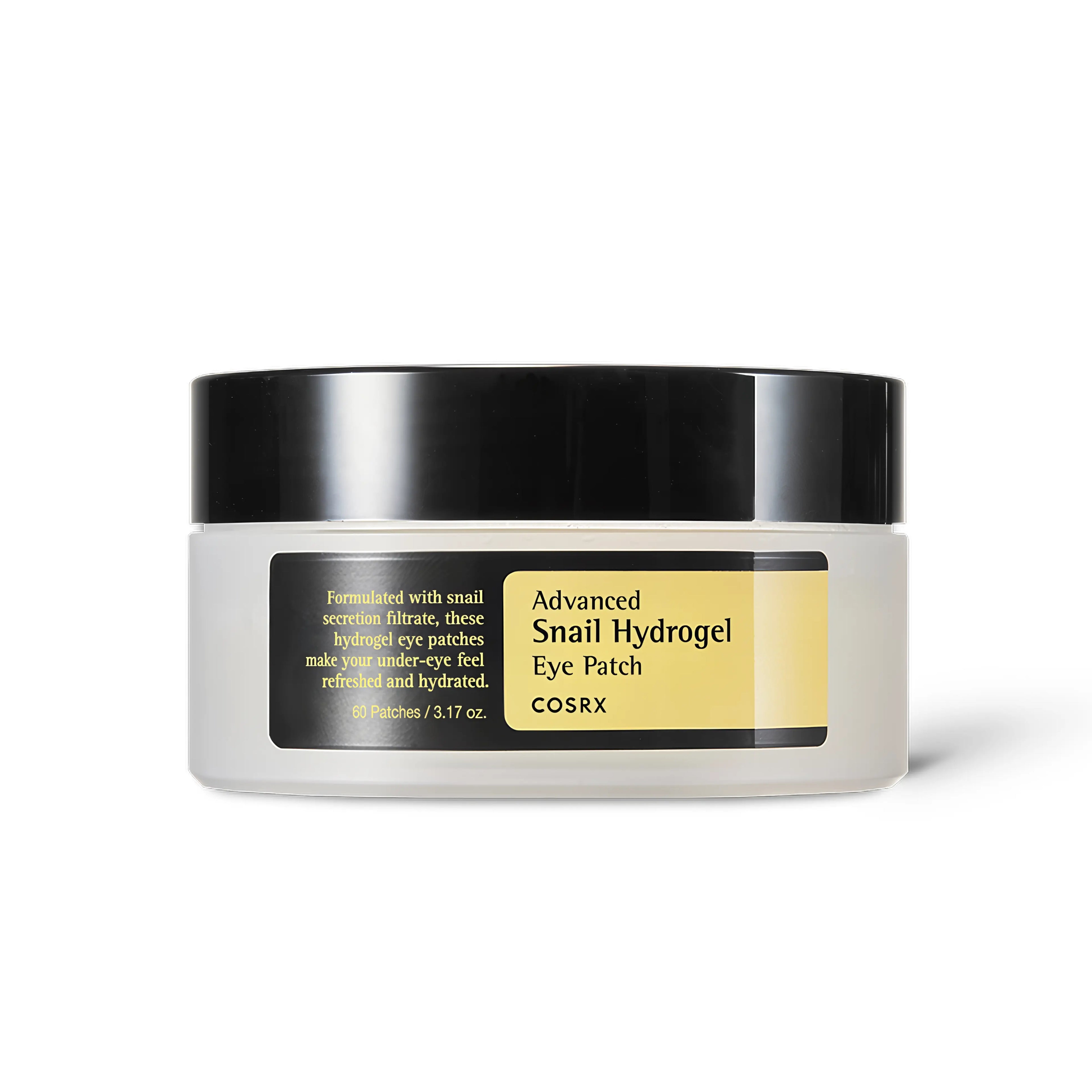 COSRX Advanced Snail Hydrogel Eye Patch 60 patches for tired and dry under-eye skin, nourishing eye patches with snail mucin to hydrate, repair, and improve elasticity while reducing puffiness and fine lines