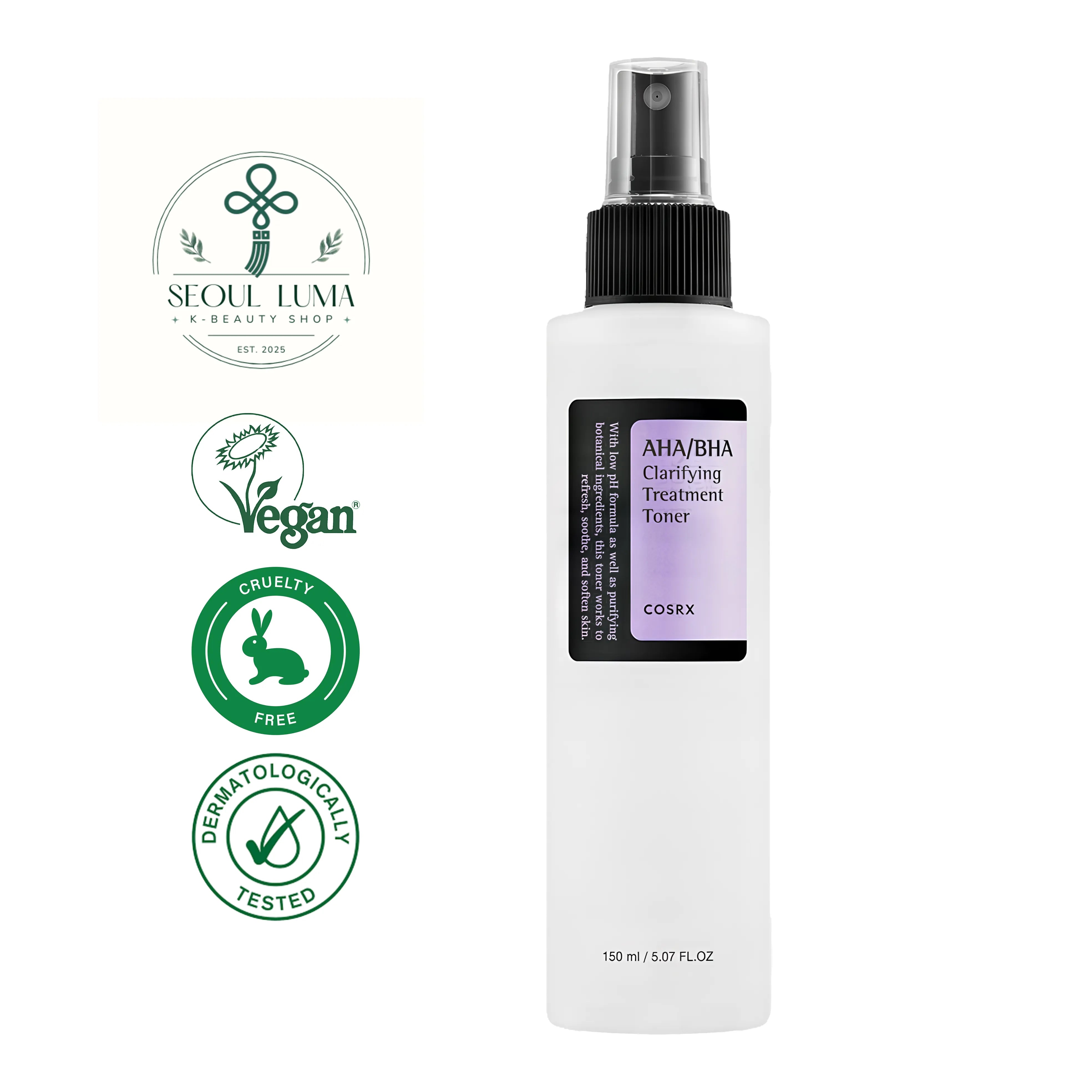 COSRX AHA/BHA Clarifying Treatment Toner 150ml - Gentle exfoliating toner with AHA BHA and botanical ingredients for all skin types
