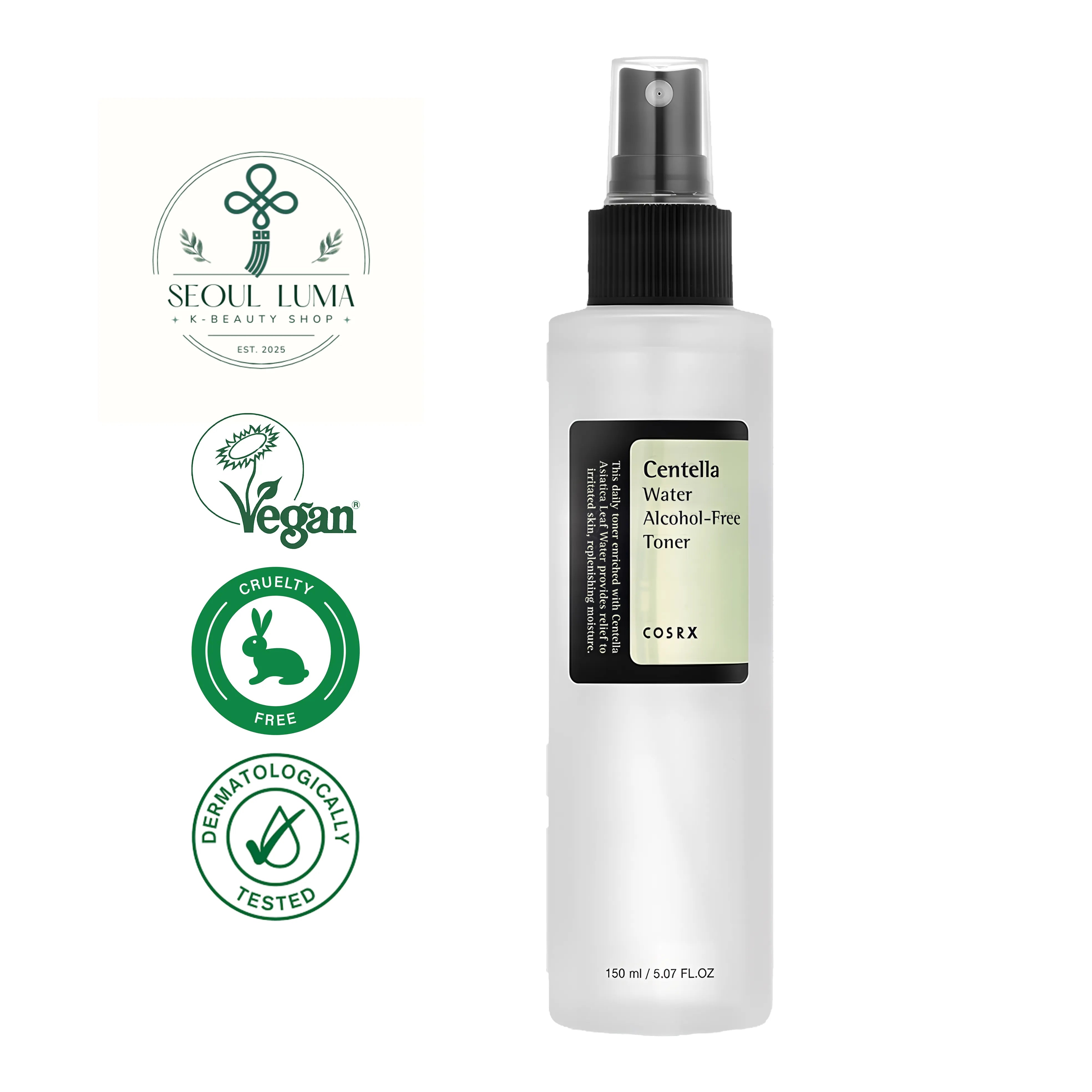 COSRX Centella Water Alcohol-Free Toner 150ml - Gentle soothing toner with 84.69% mineral water and centella for sensitive skin

