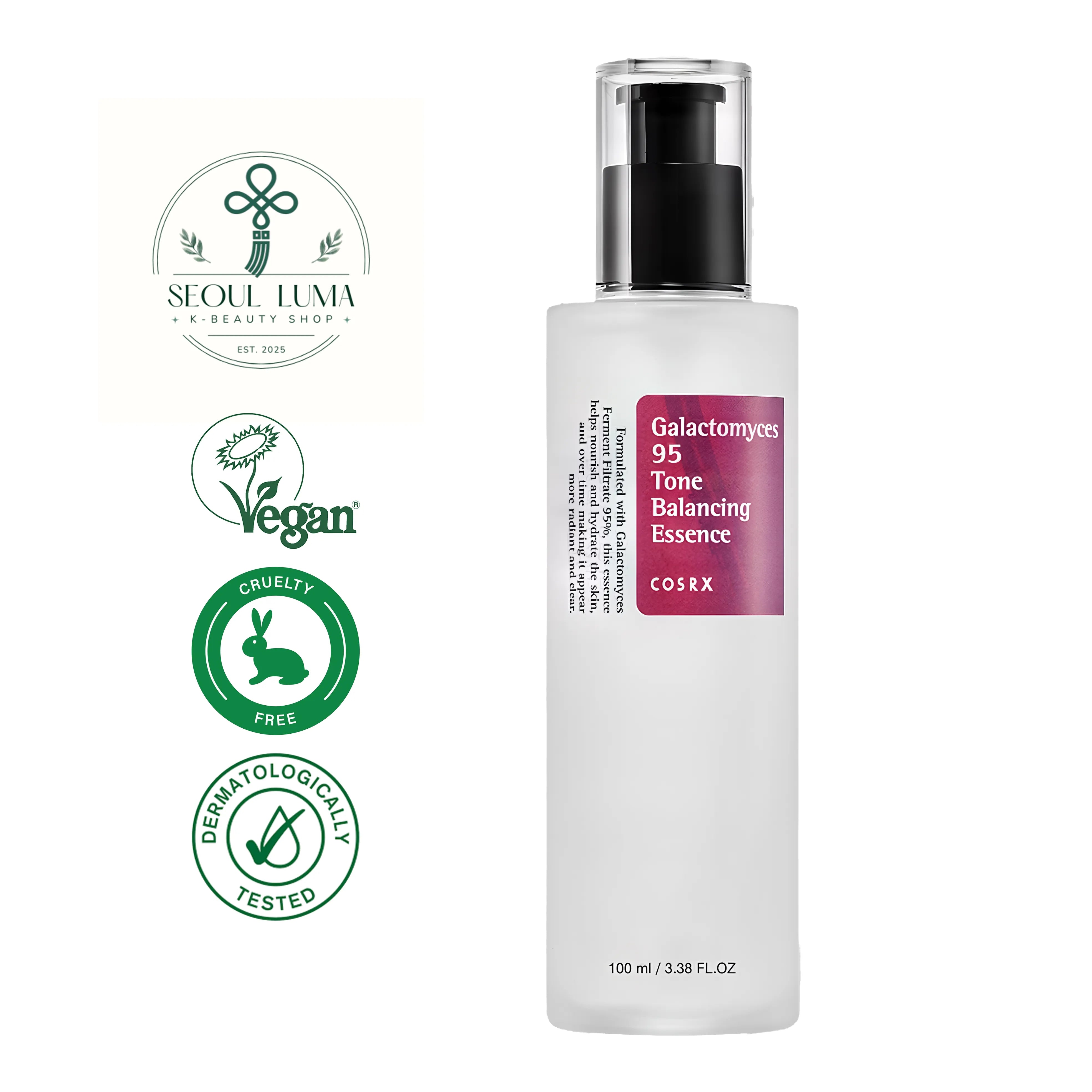 COSRX Galactomyces 95 Tone Balancing Essence 100ml - Brightening hydrating essence with 95% galactomyces ferment filtrate and niacinamide for radiant even-toned skin
