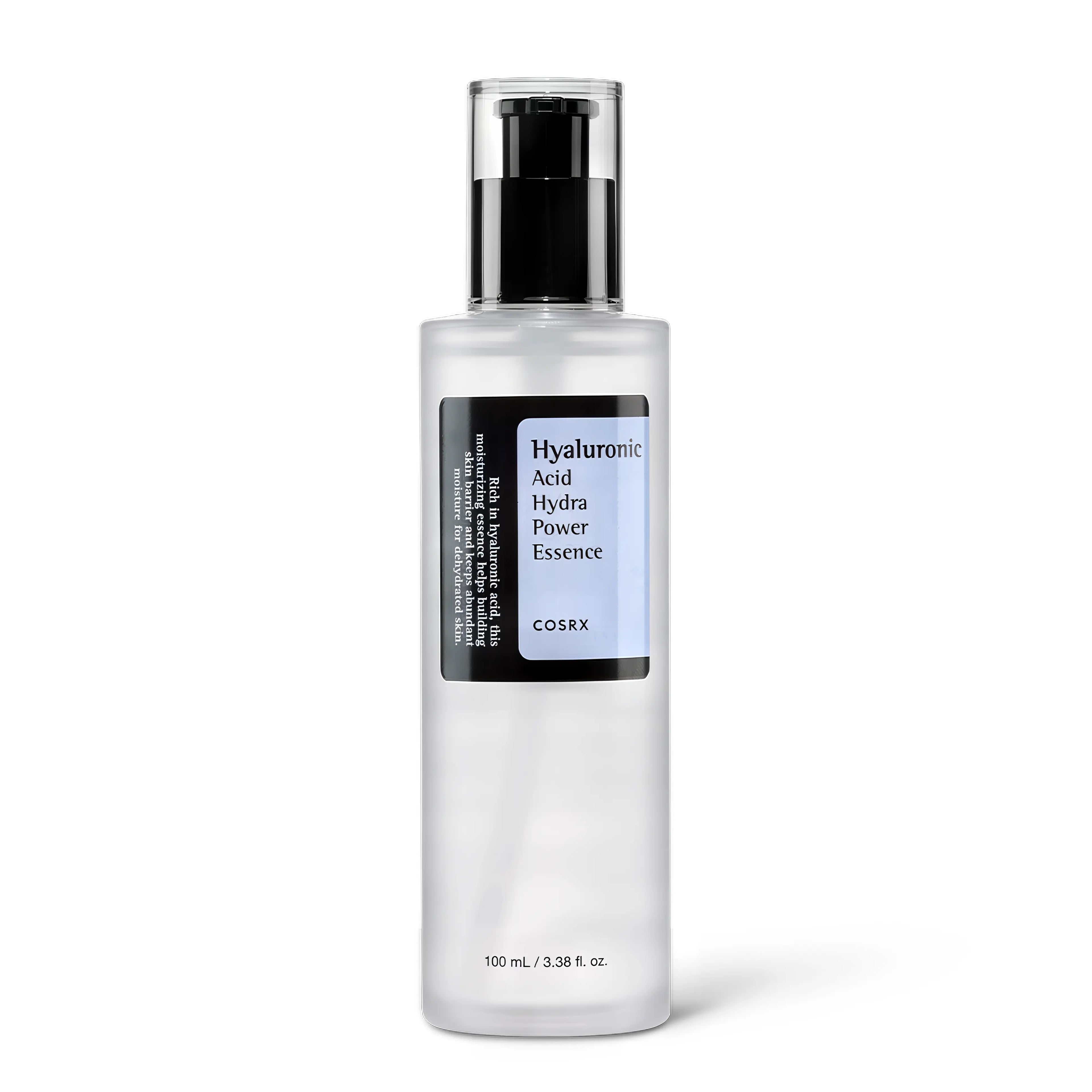 COSRX Hyaluronic Acid Hydra Power Essence 100 ml for dry and dehydrated skin, deeply hydrating essence with hyaluronic acid to lock in moisture, improve elasticity, and strengthen the skin barrier