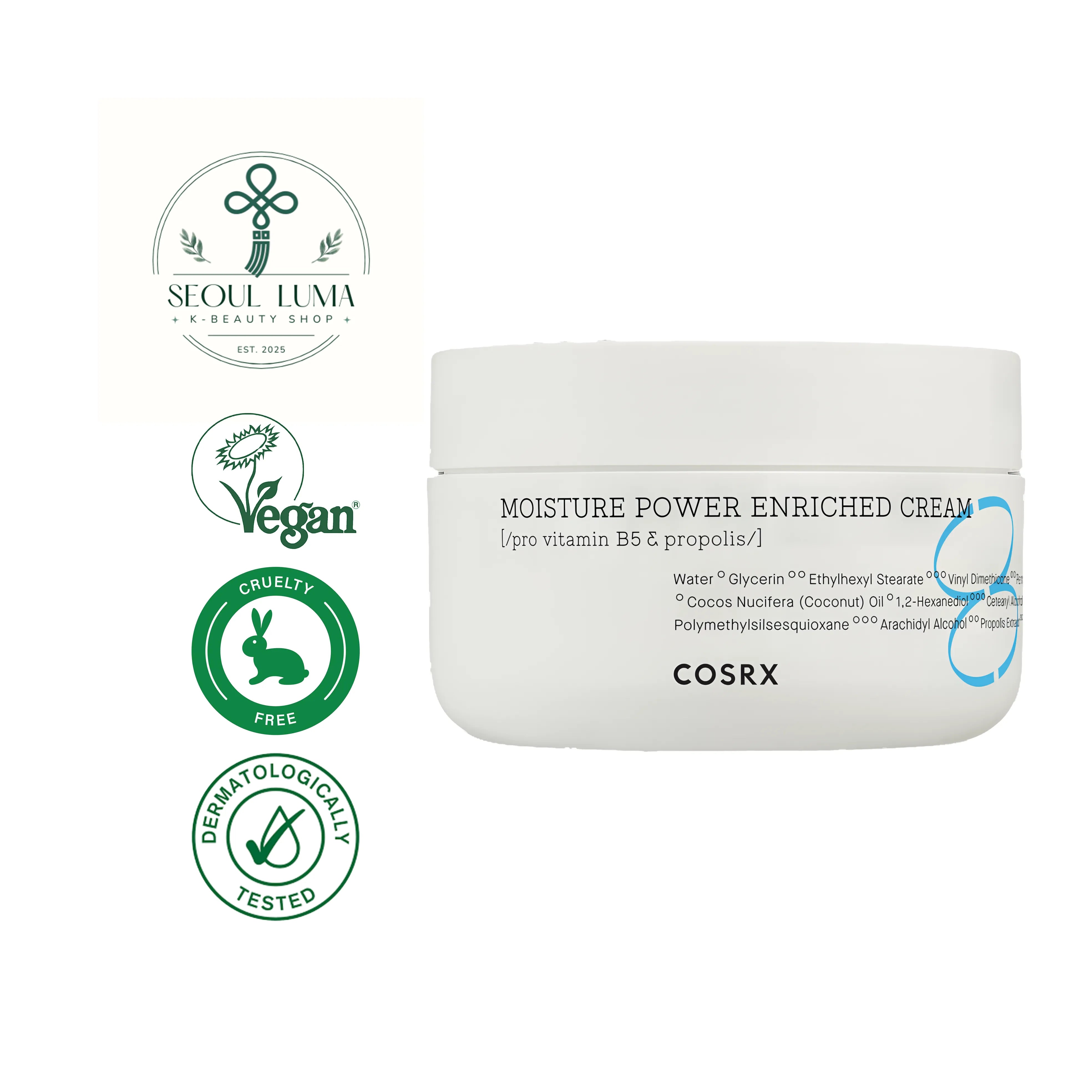 COSRX Hydrium Moisture Power Enriched Cream 50ml - Rich moisturizer with vitamin B5 and ceramides for intense hydration and barrier repair
