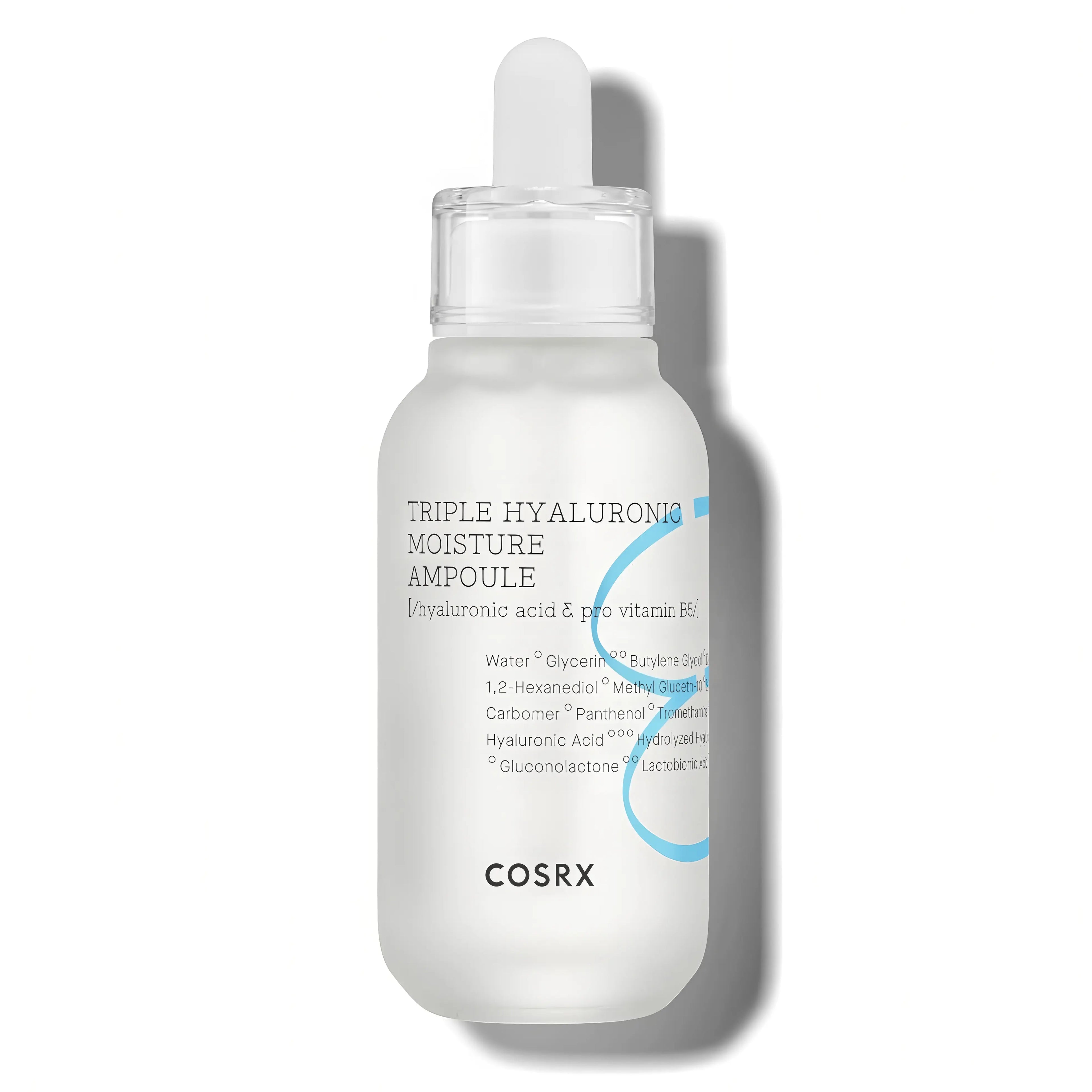 COSRX Hydrium Triple Hyaluronic Moisture Ampoule 40 ml for dry and dehydrated skin, intensive hydrating ampoule with triple hyaluronic acid to deeply moisturize, improve elasticity, and strengthen the skin barrier