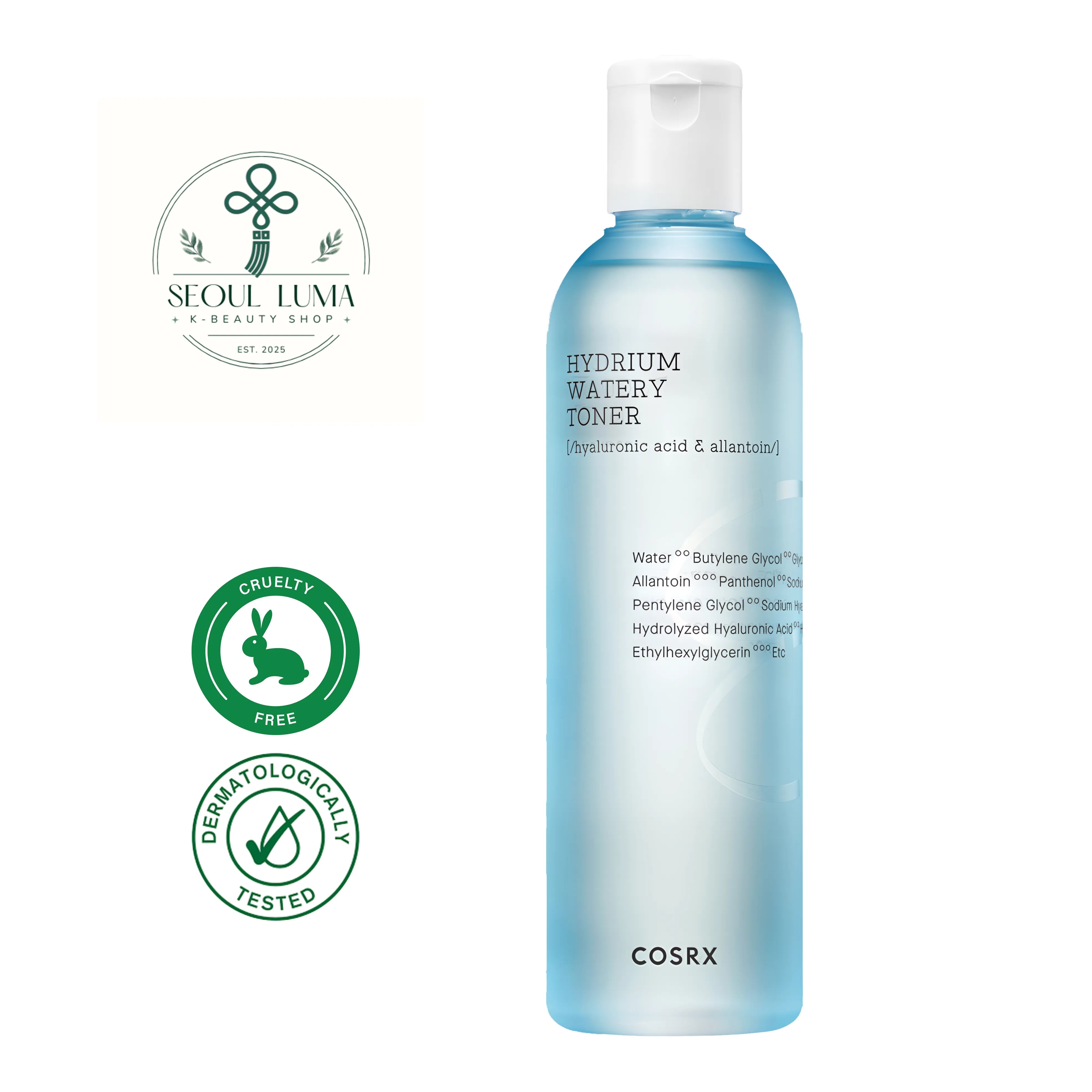 COSRX Hydrium Watery Toner 280ml - Hydrating toner with six types of hyaluronic acid and vitamin B5 for dewy skin
