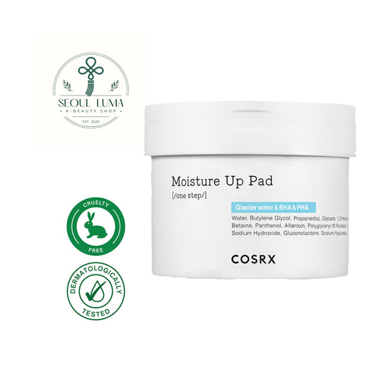 COSRX One Step Moisture Up Pad with 84% Alaska glacier water and BHA for hydration and gentle exfoliation