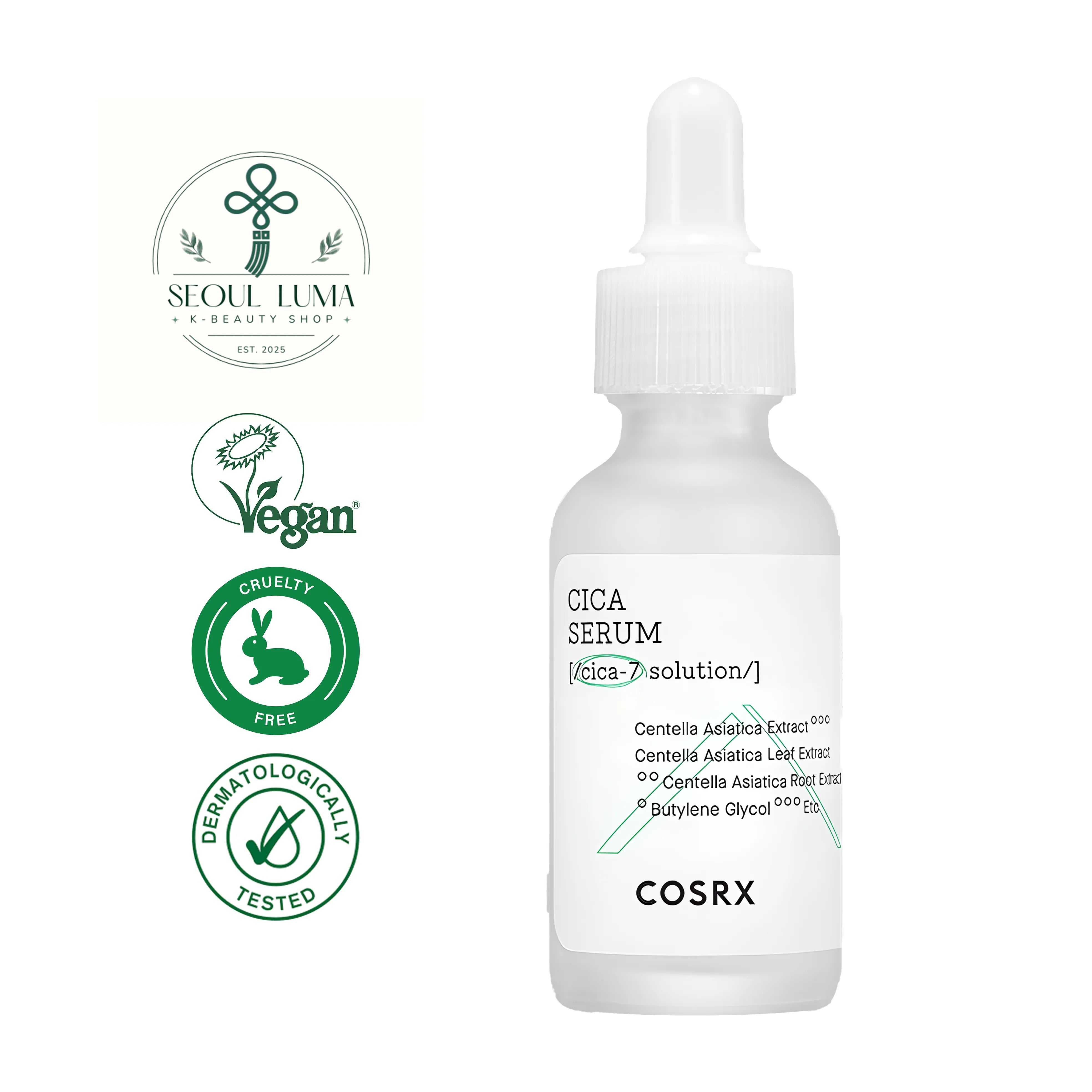 COSRX Pure Fit Cica Serum 30ml - Intensive calming serum with 76% CICA-7 Complex for sensitive and irritated skin
