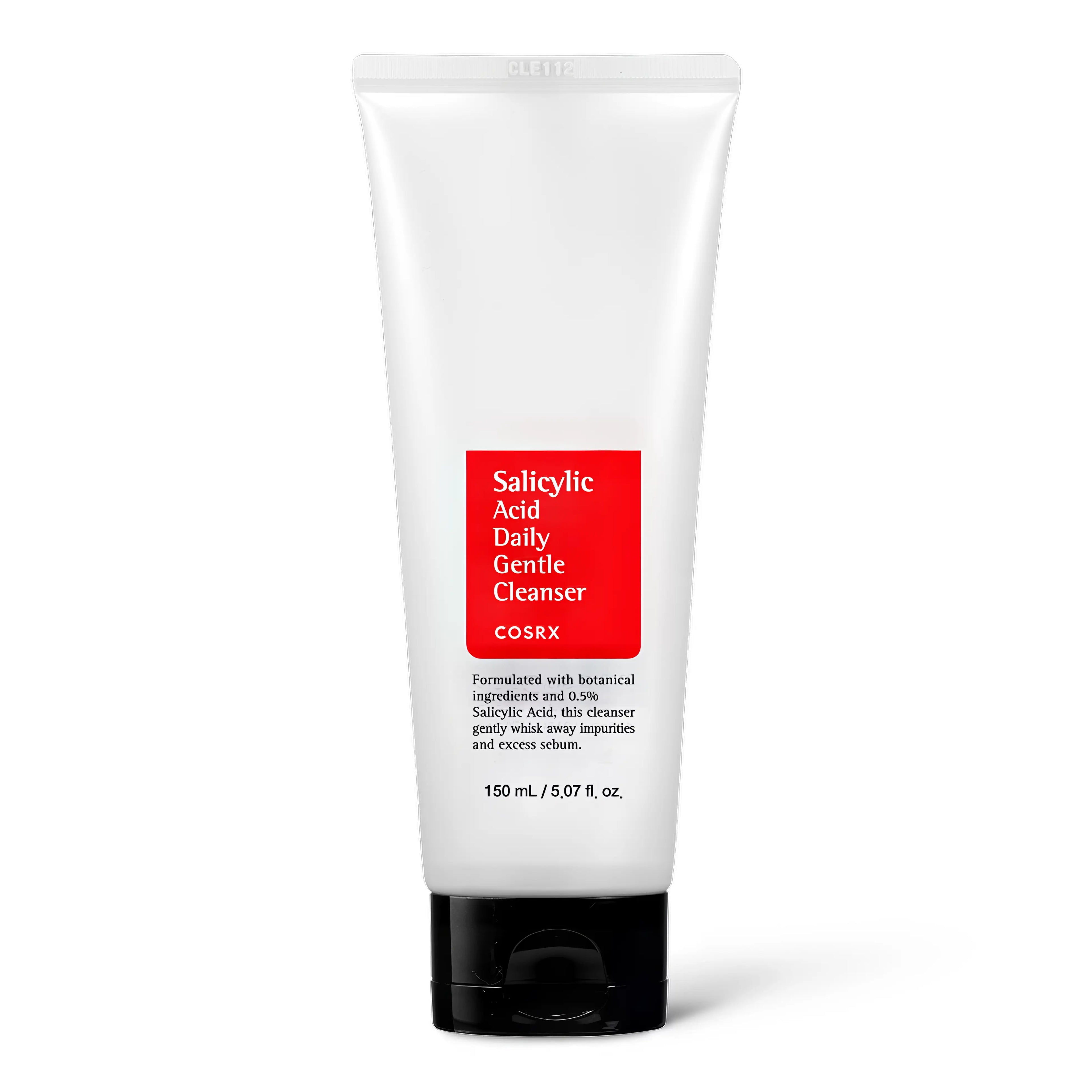 COSRX Salicylic Acid Daily Gentle Cleanser 150ml tube. A BHA foaming cleanser that gently removes dead skin cells and excess sebum for acne-prone skin.