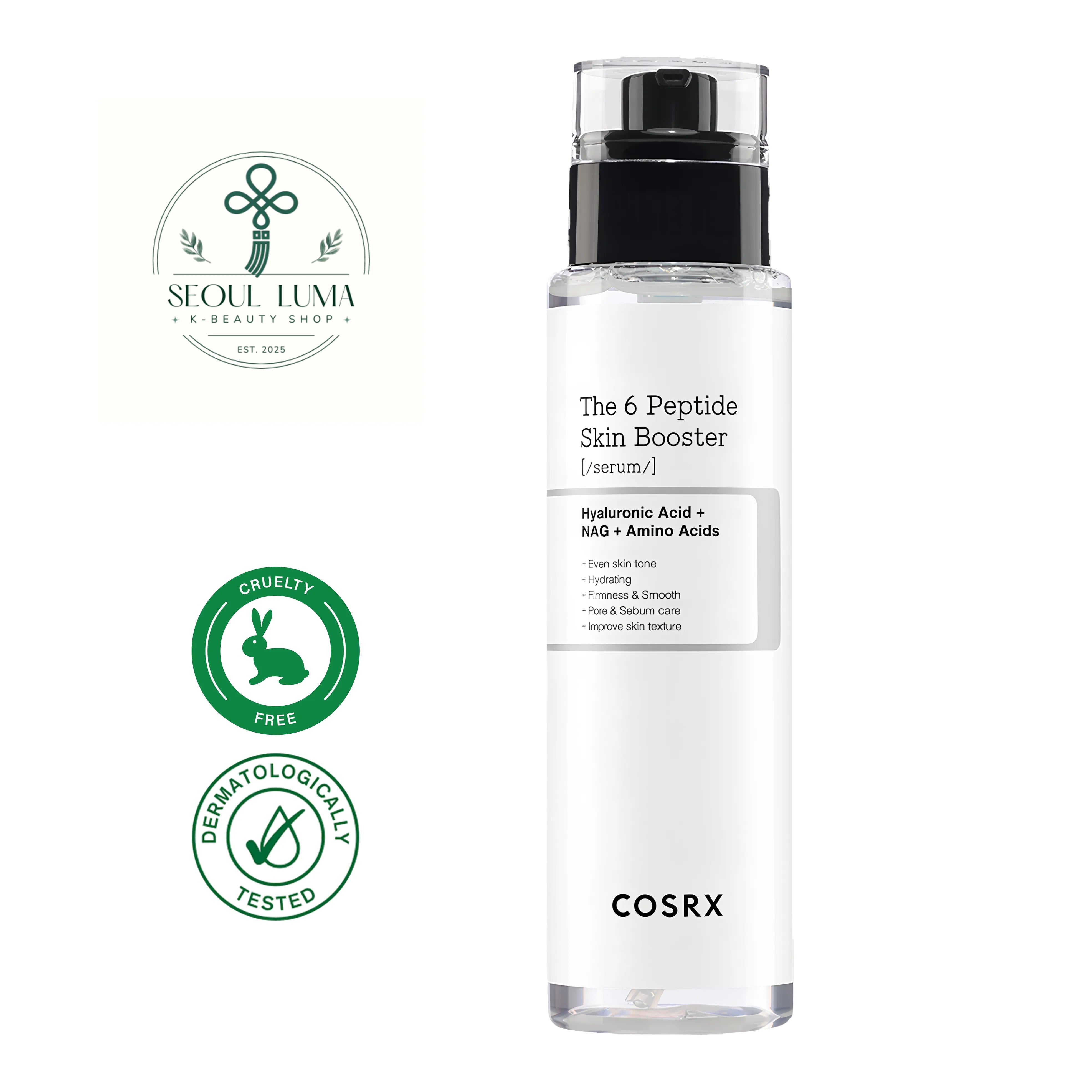 COSRX The 6 Peptide Skin Booster Serum 150ml - Multi-peptide first step serum for pores firmness fine lines and overall skin boost
