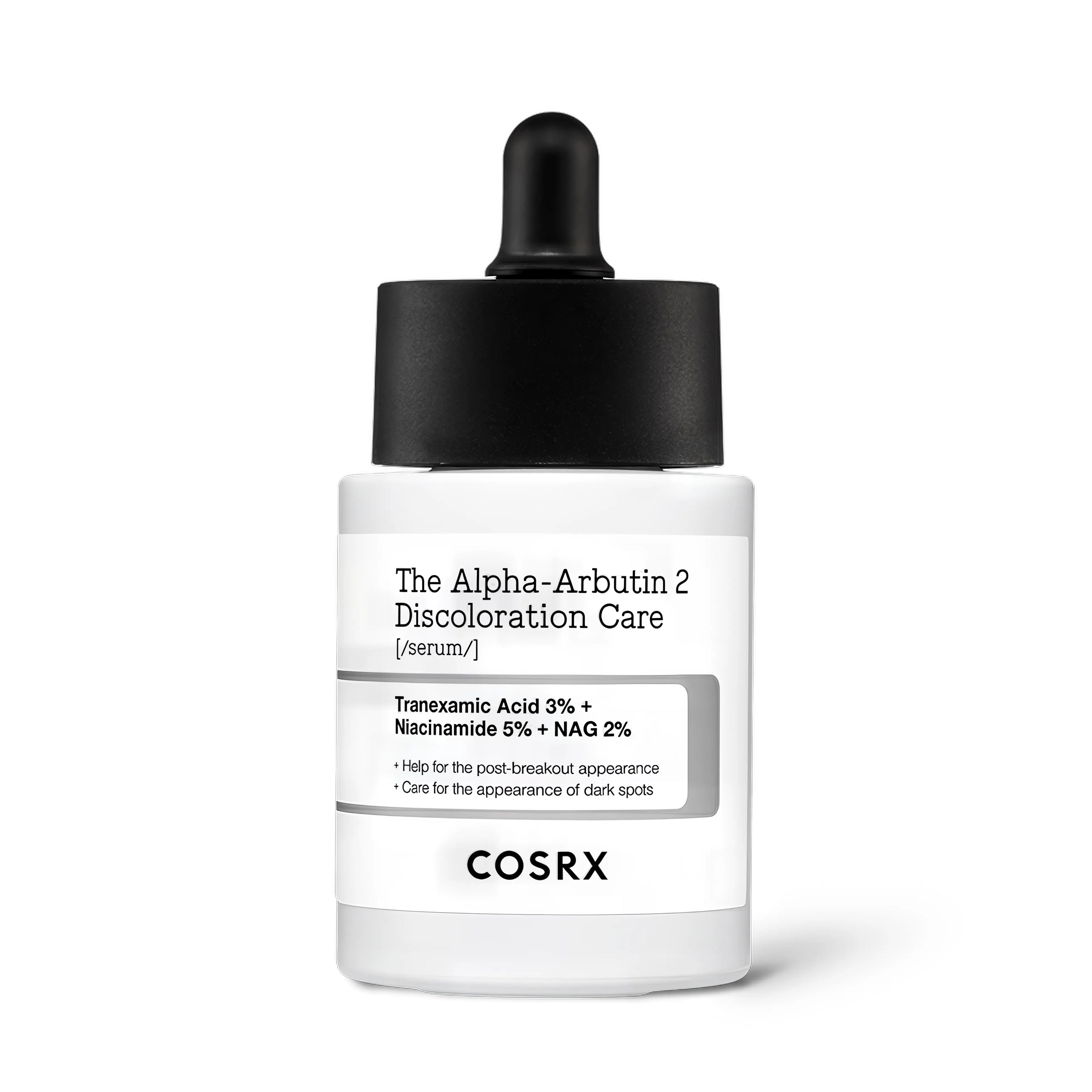 COSRX The Alpha-Arbutin 2 Discoloration Care Serum 50 ml for uneven and dull skin, brightening serum with 2% alpha-arbutin to reduce dark spots, even skin tone, and improve overall radiance