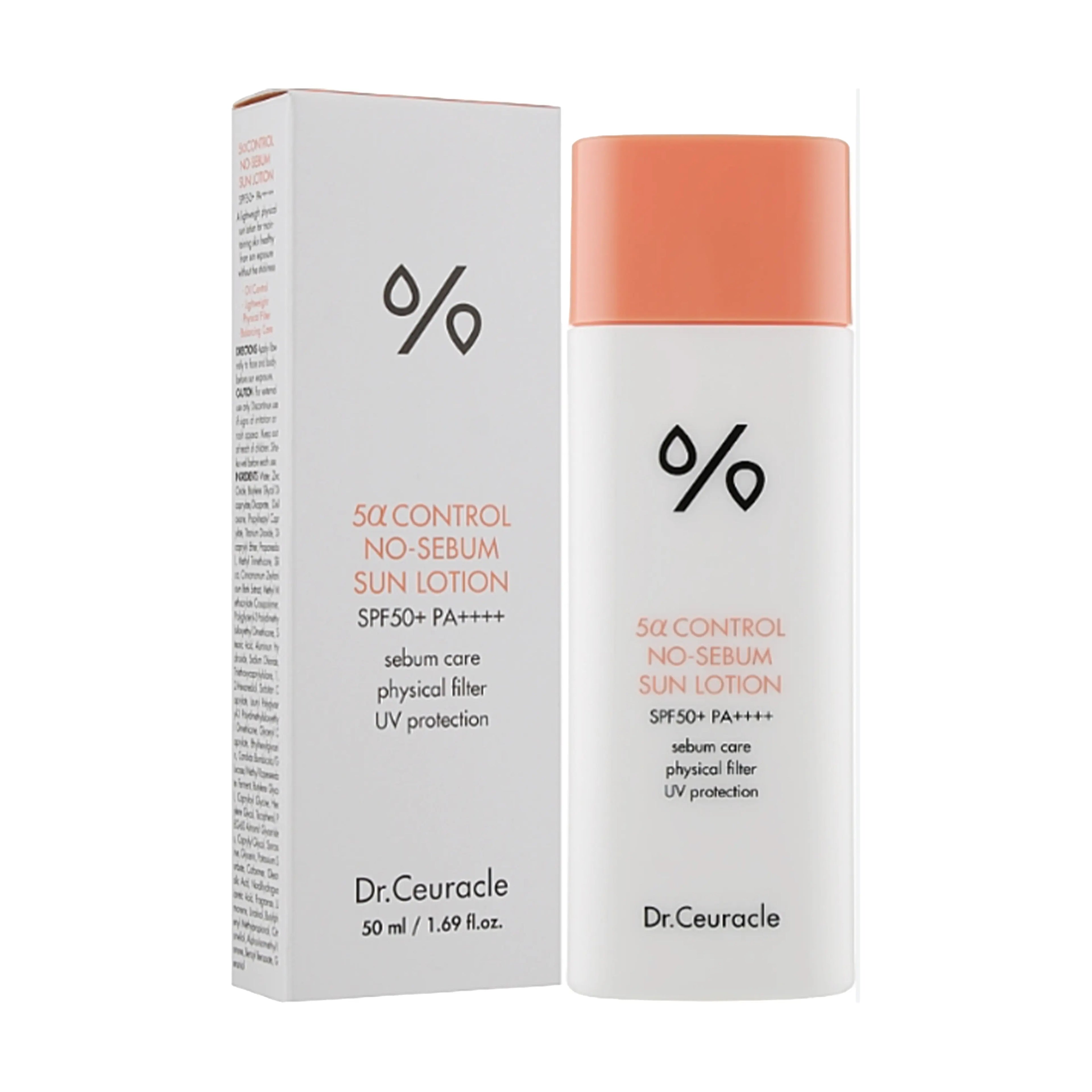 DR.CEURACLE 5α Control No-Sebum Sun Lotion 50mL SPF50+ PA++++. K-beauty matte sun lotion for oily skin and sebum control with no white cast