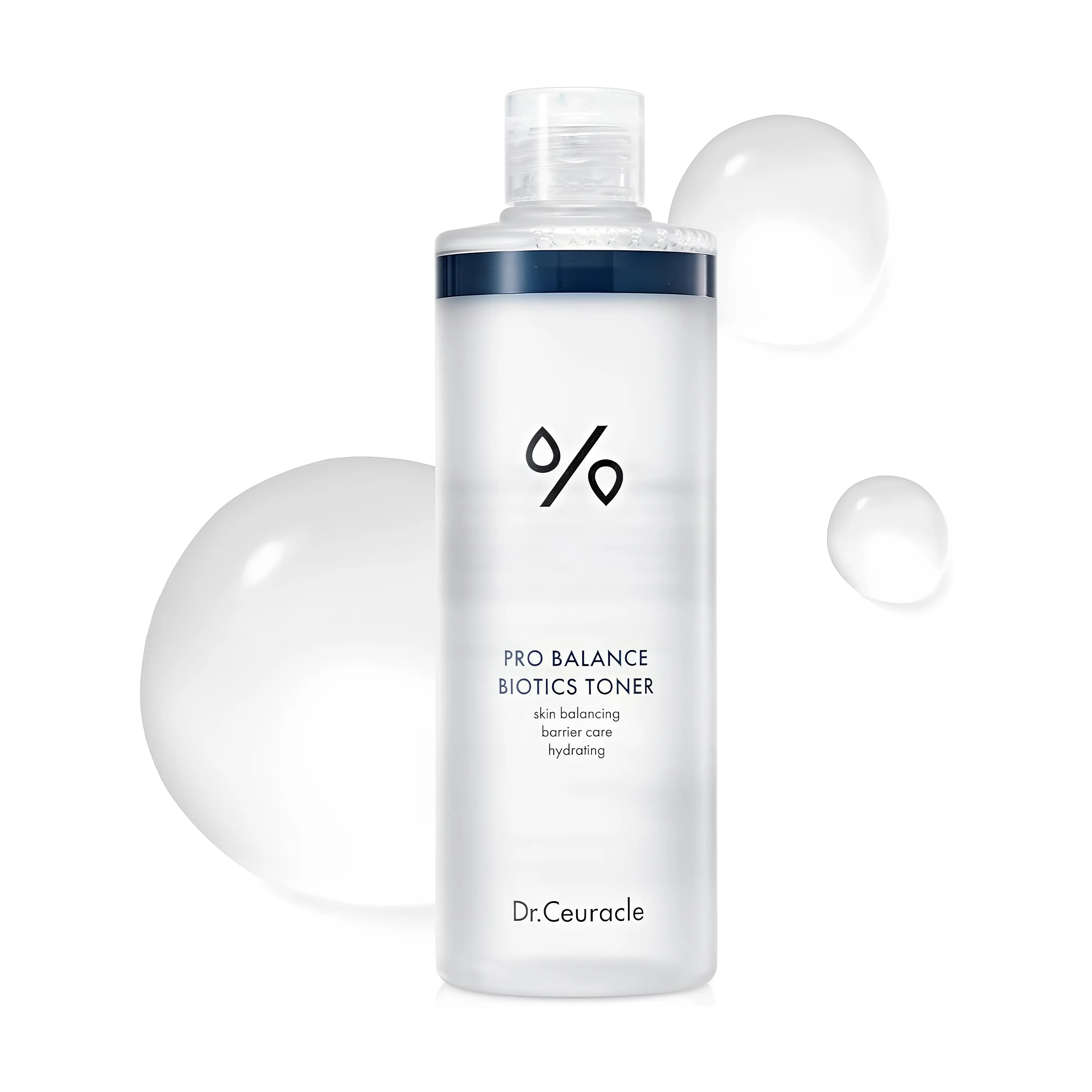 Dr.Ceuracle Pro Balance Biotics Toner 300ml, lightweight hydrating toner with 5 Probiotics Complex Lactobacillus Lactococcus Bifida Saccharomyces Ferments for microbiome balance skin barrier strengthening soothing irritation reduction oil-moisture equilibrium, Biomimetic Water Mineral Water L-Theanine Glutathione Milk Lipids deep fast-acting hydration plumpness softness, Ceramide NP lipid barrier repair retention, Portulaca Oleracea Purslane Extract anti-inflammatory antioxidant wound healing, Centella Asia