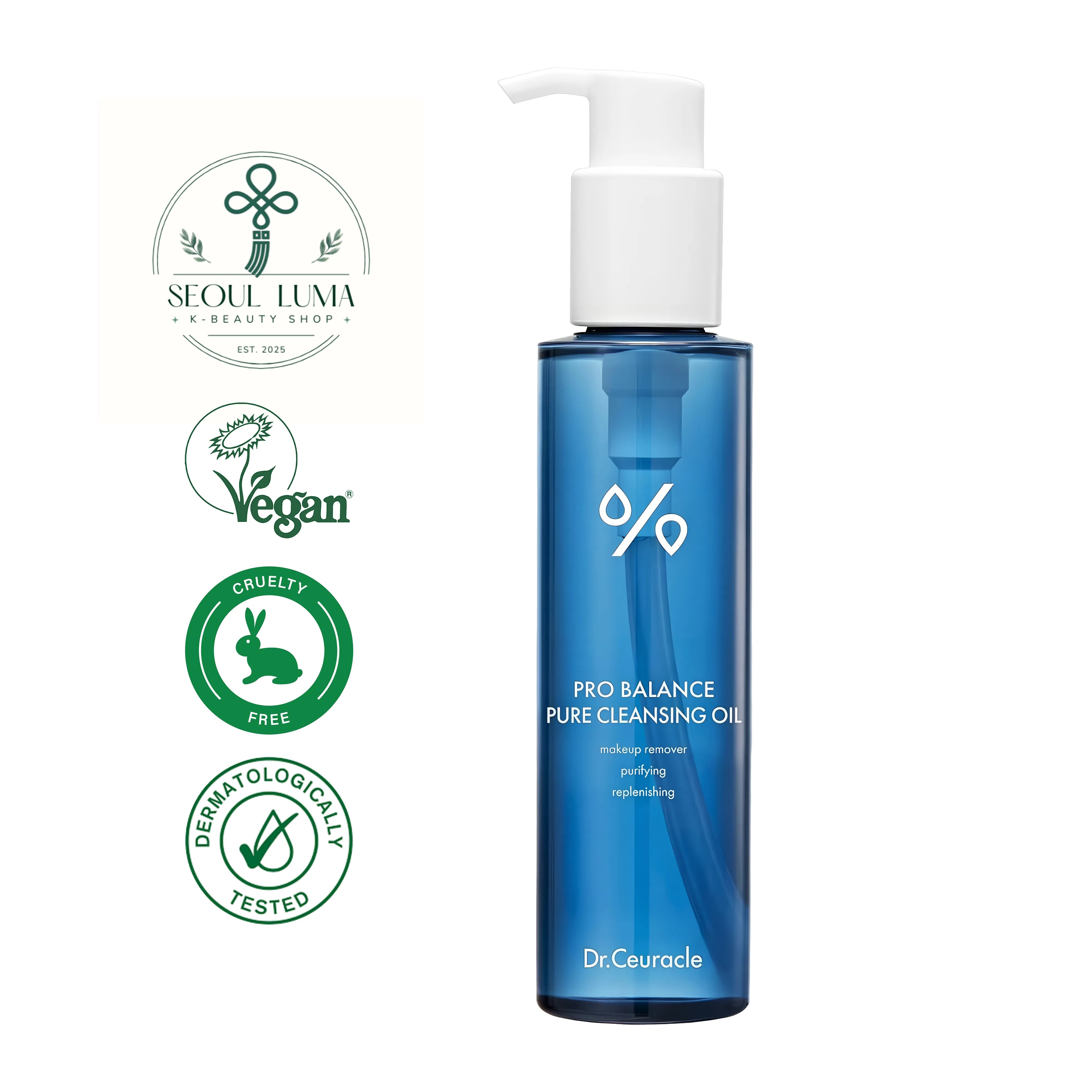 DR.CEURACLE Pro Balance Pure Deep Cleansing Oil with 44% sunflower oil, 5 probiotics complex, and plant oils for gentle makeup removal and barrier strengthening