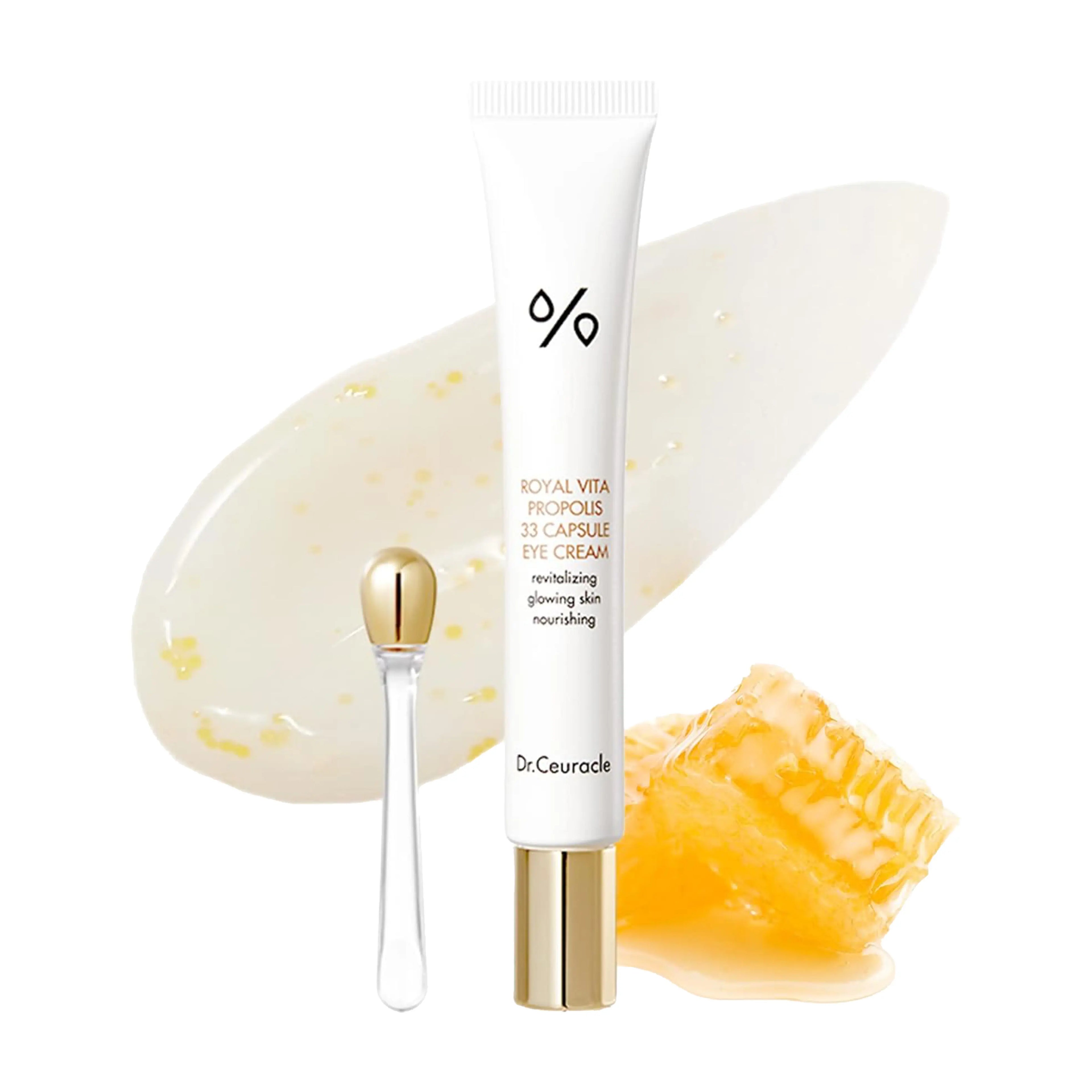 DR.CEURACLE Royal Vita Propolis 33 Capsule Eye Cream 20ml. K-beauty propolis eye cream with vitamin capsules for instant honey glow and nutrition