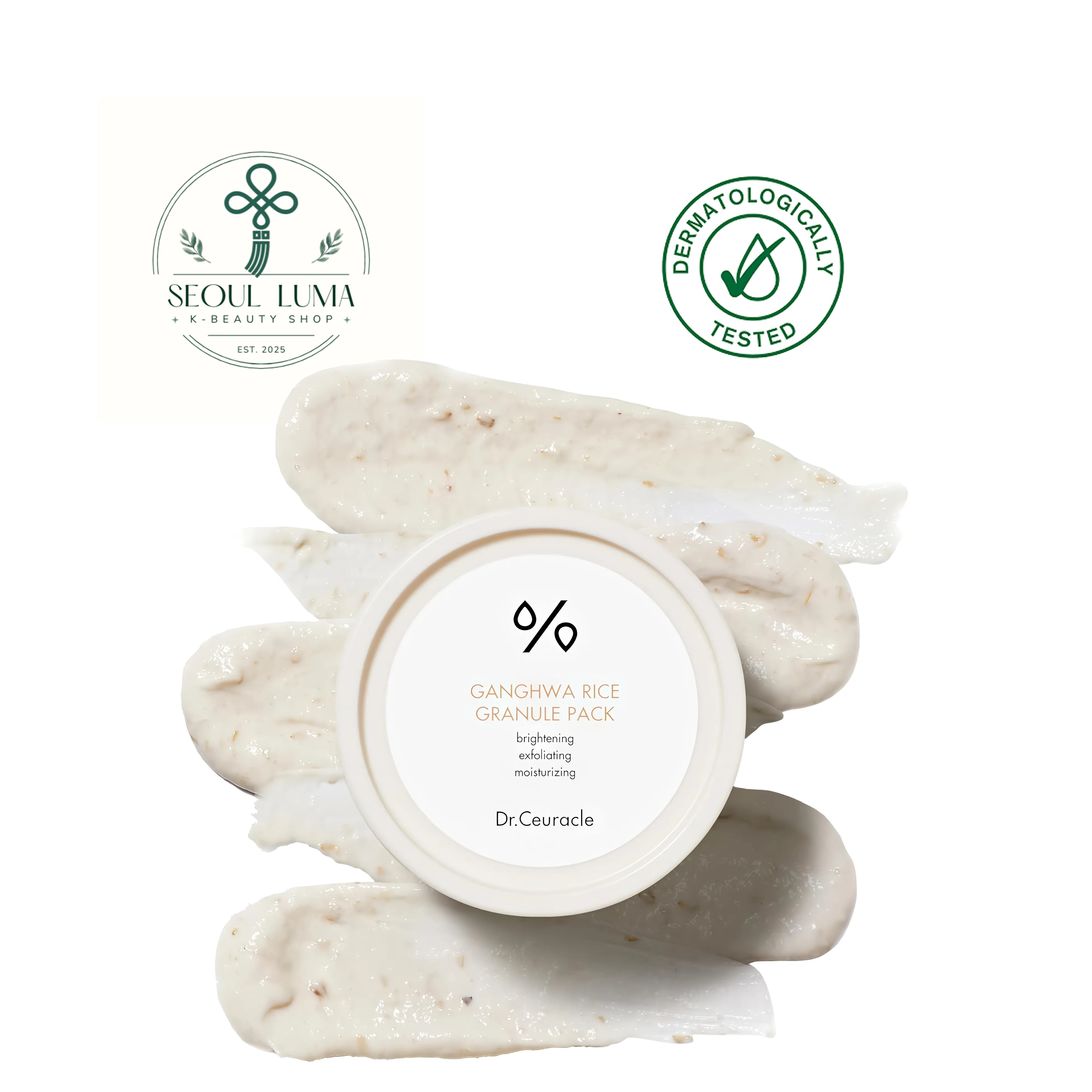 DR.CEURACLE Strengthened Rice Granule Pack with 30% Ganghwa rice extract and natural granules for gentle exfoliation and brightening treatment
