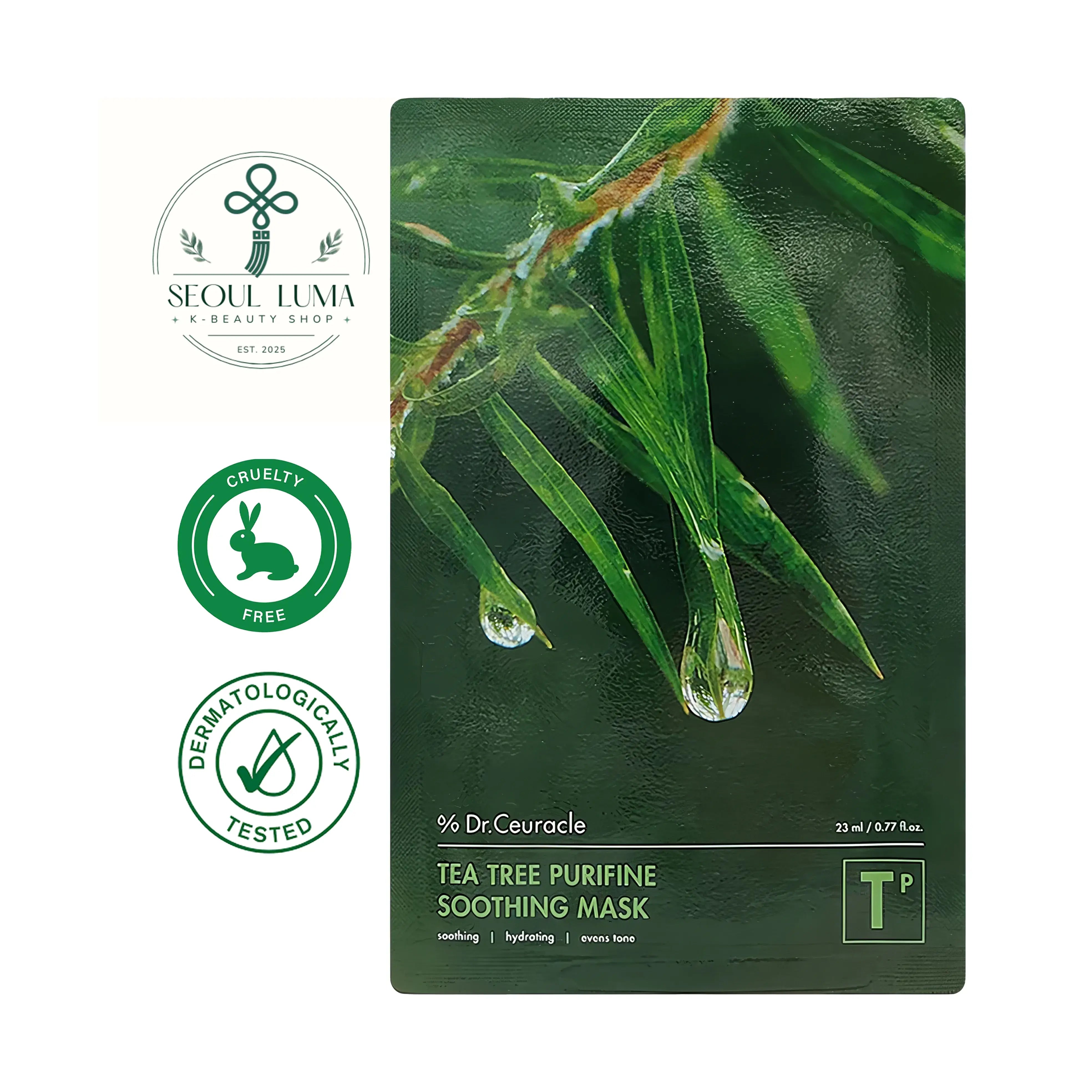 Dr. Ceuracle Tea Tree Purifine Soothing Mask - tea tree and centella sheet mask for calming acne, redness, and troubled skin