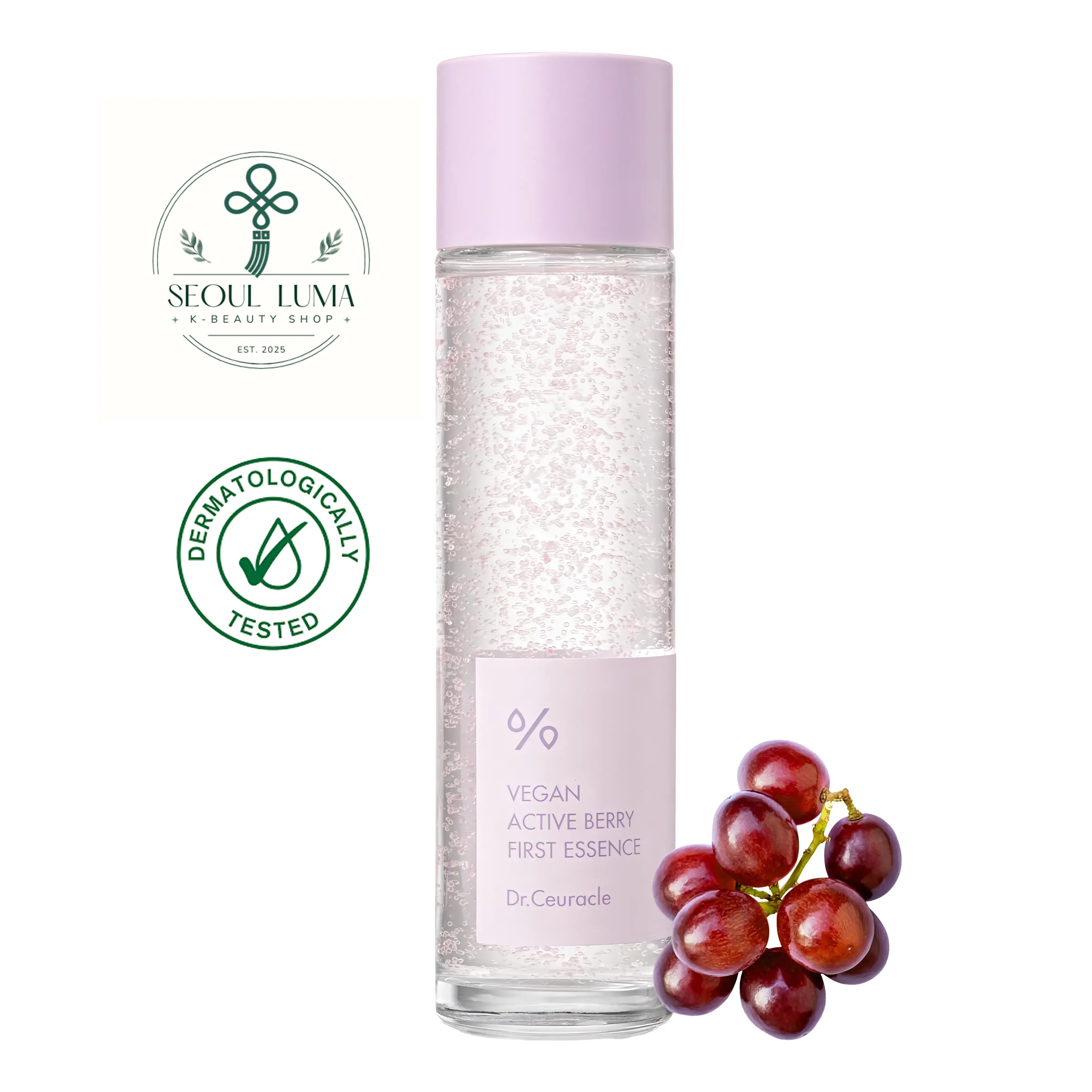 Dr. Ceuracle Vegan Active Berry First Essence - anti-aging essence with encapsulated resveratrol capsules, cranberry peptides, and grape seed oil for firmer, plumper skin