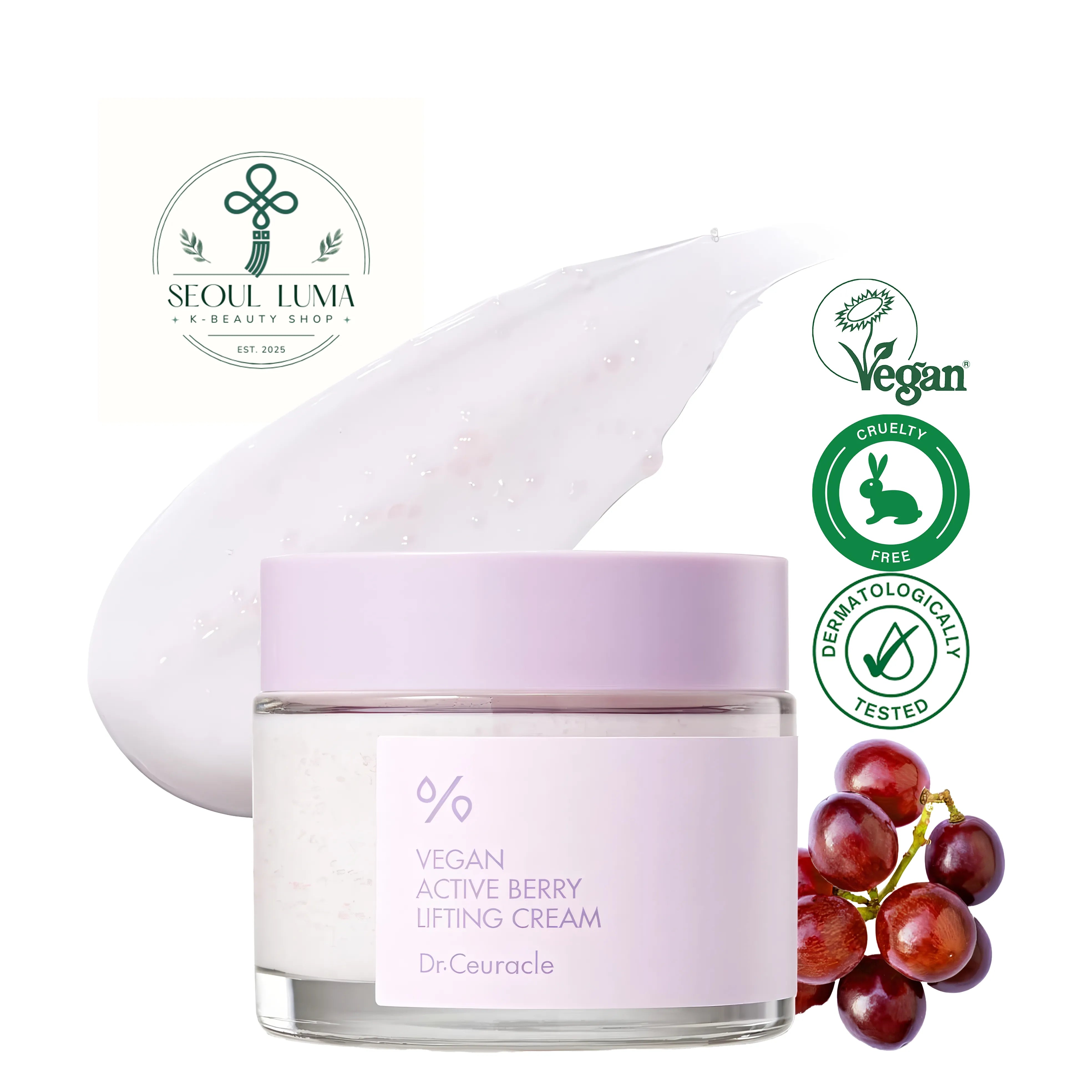 DR.CEURACLE Vegan Active Berry Lifting Cream with encapsulated resveratrol, phyto collagen, and hyaluronic acid for anti-aging and skin lifting benefits