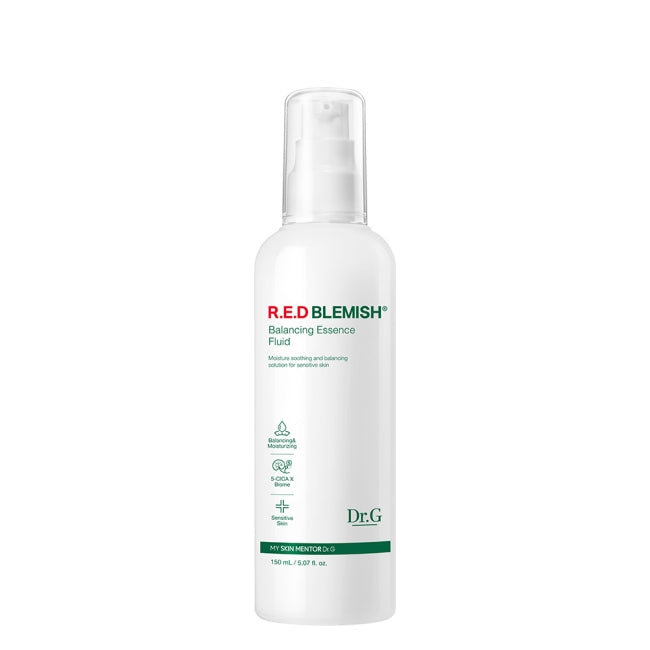 Dr.G Red Blemish Balancing Essence Fluid 150ml lightweight calming fluid that balances oil and moisture for acne-prone skin