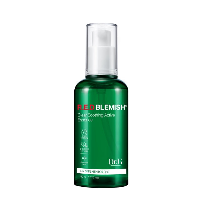 Dr.G Red Blemish Soothing Active Essence 80ml calming essence that reduces redness cools skin and soothes acne prone sensitive skin