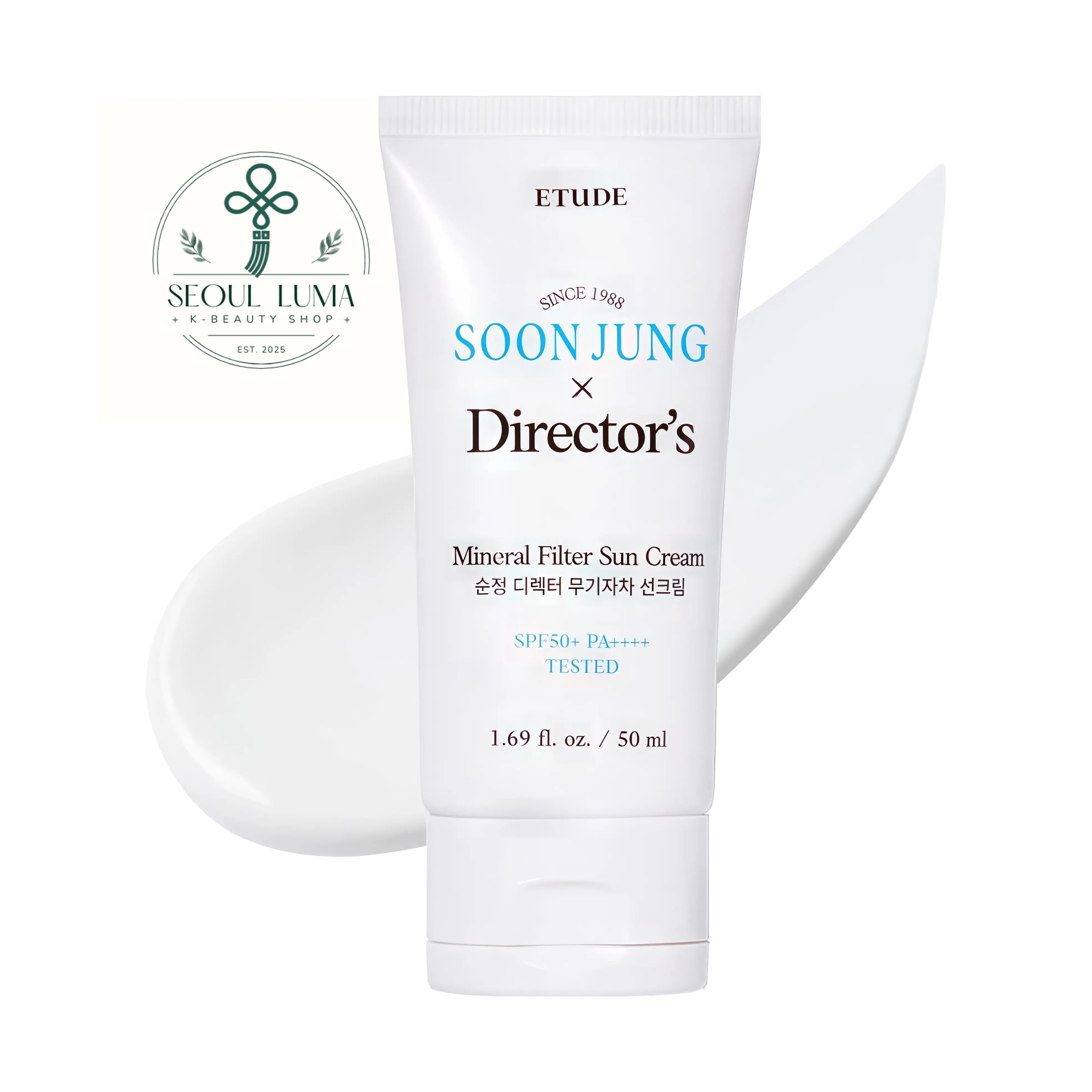 Etude SoonJung Director’s Mineral Filter Sun Cream SPF50+ PA++++ (50ml). A gentle non-nano physical sunscreen with panthenol and cica, co-developed with Director Pi for sensitive skin
