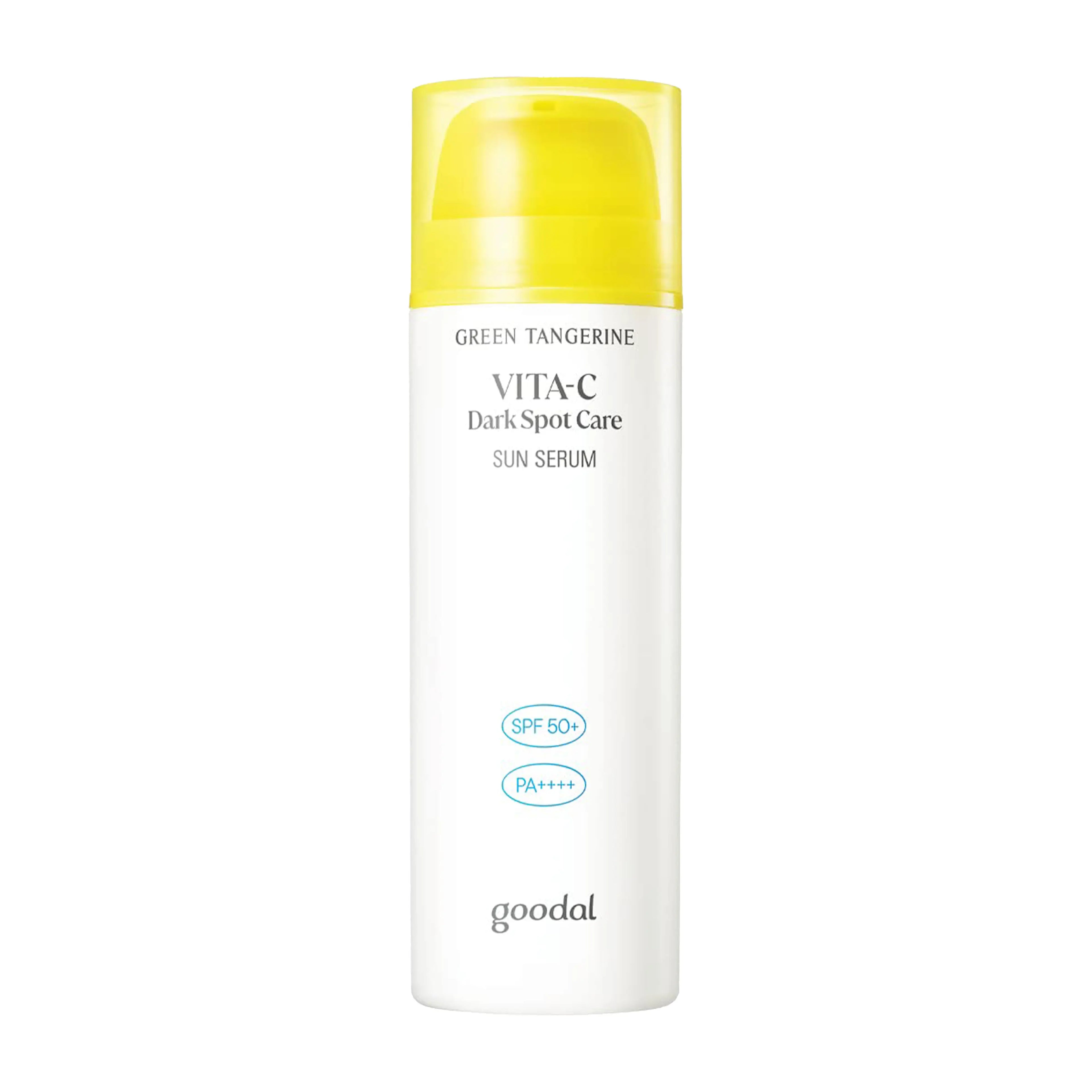 goodal Green Tangerine Vita C Dark Spot Care Sun Serum 50ml SPF50 sunscreen serum with vitamin c and niacinamide to protect from UV damage, fade dark spots and improve uneven skin tone for radiant skin
