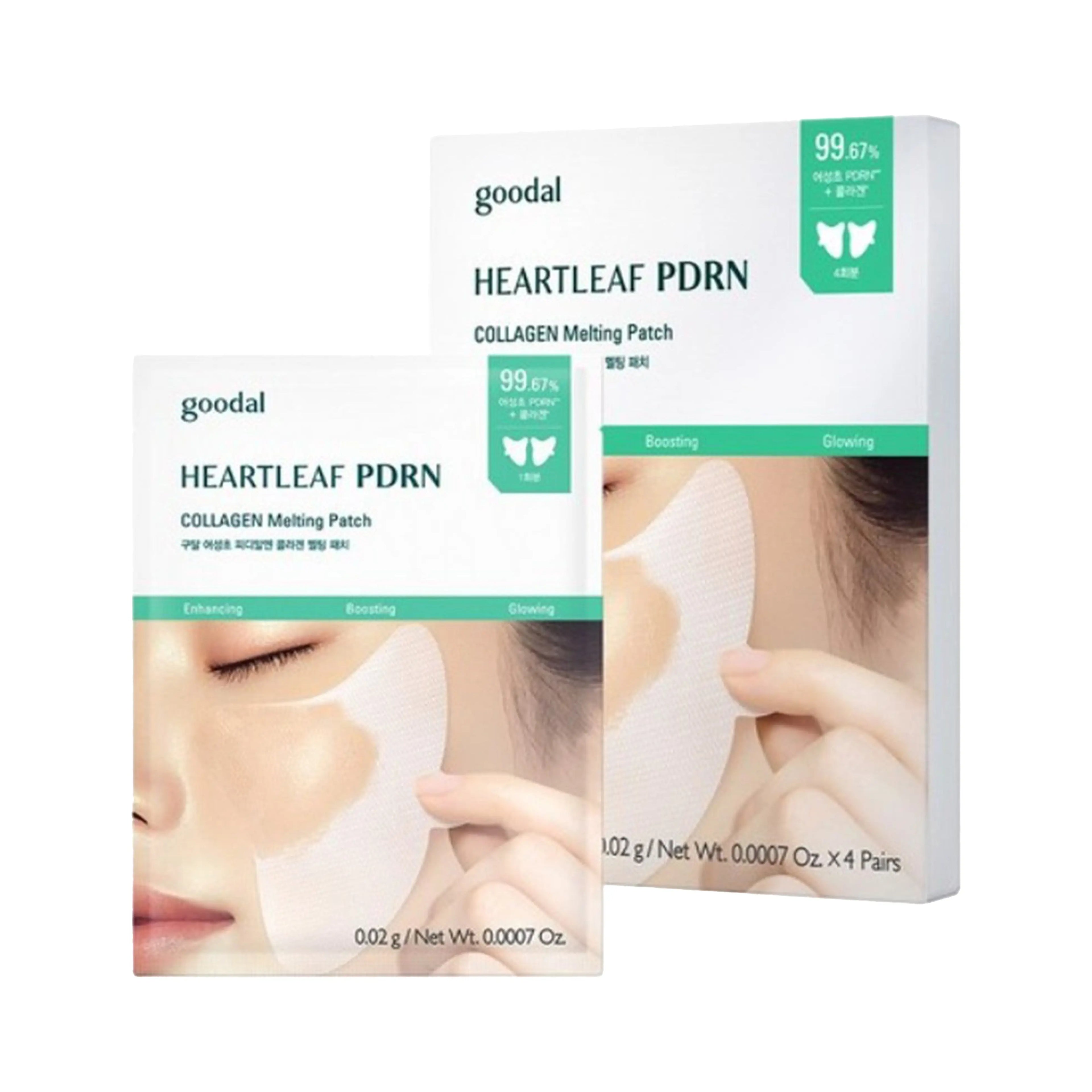 goodal Heartleaf PDRN Collagen Melting Patch 4 Sheets hydrogel facial patch designed for under eyes, smile lines, and forehead to help reduce wrinkles, improve elasticity, hydrate dry skin, calm sensitive areas, and support firmer smoother skin appearance