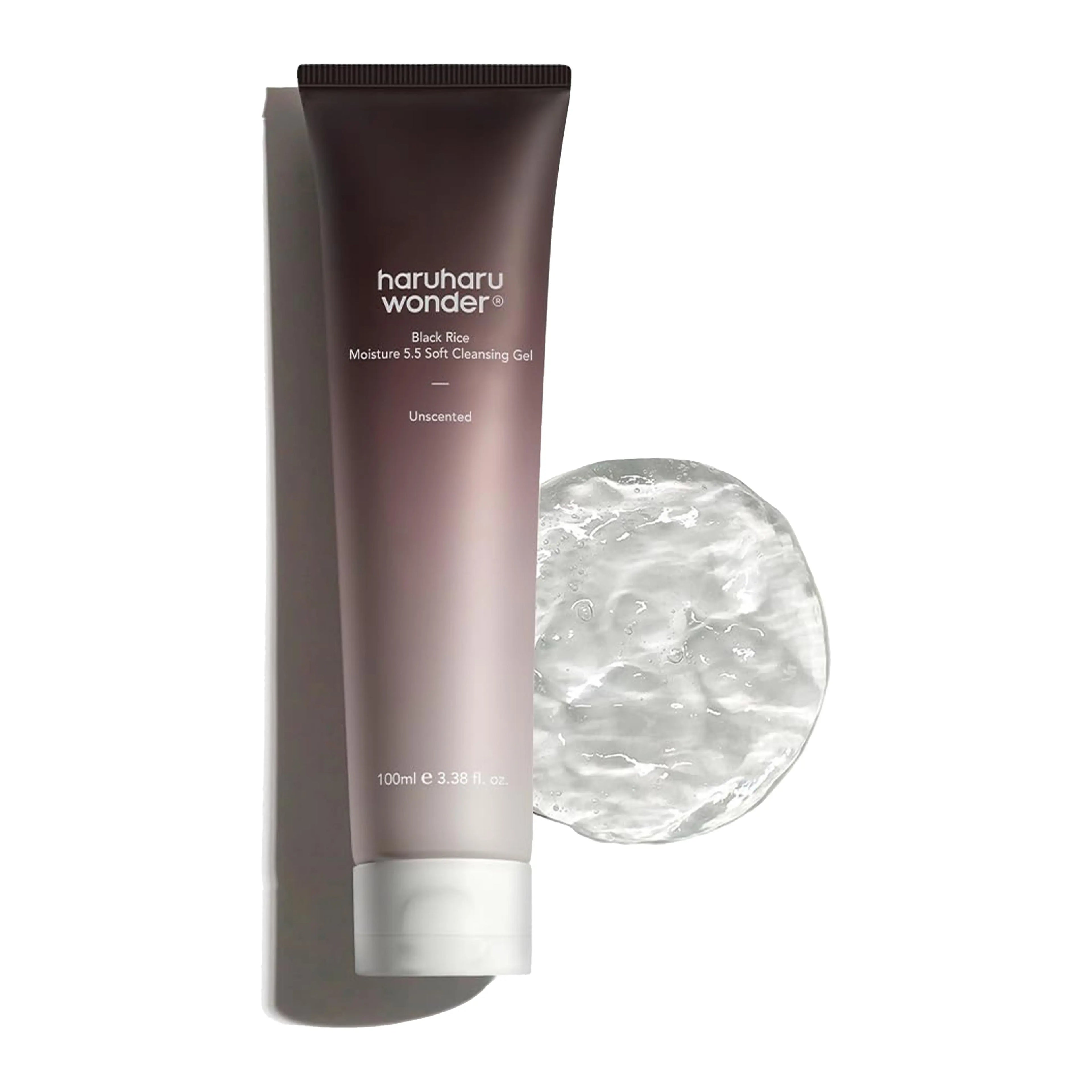 Haruharu Wonder Black Rice Moisture 5.5 Soft Cleansing Gel 100ml. K-beauty gentle pH 5.5 cleanser with fermented black rice for sensitive skin.