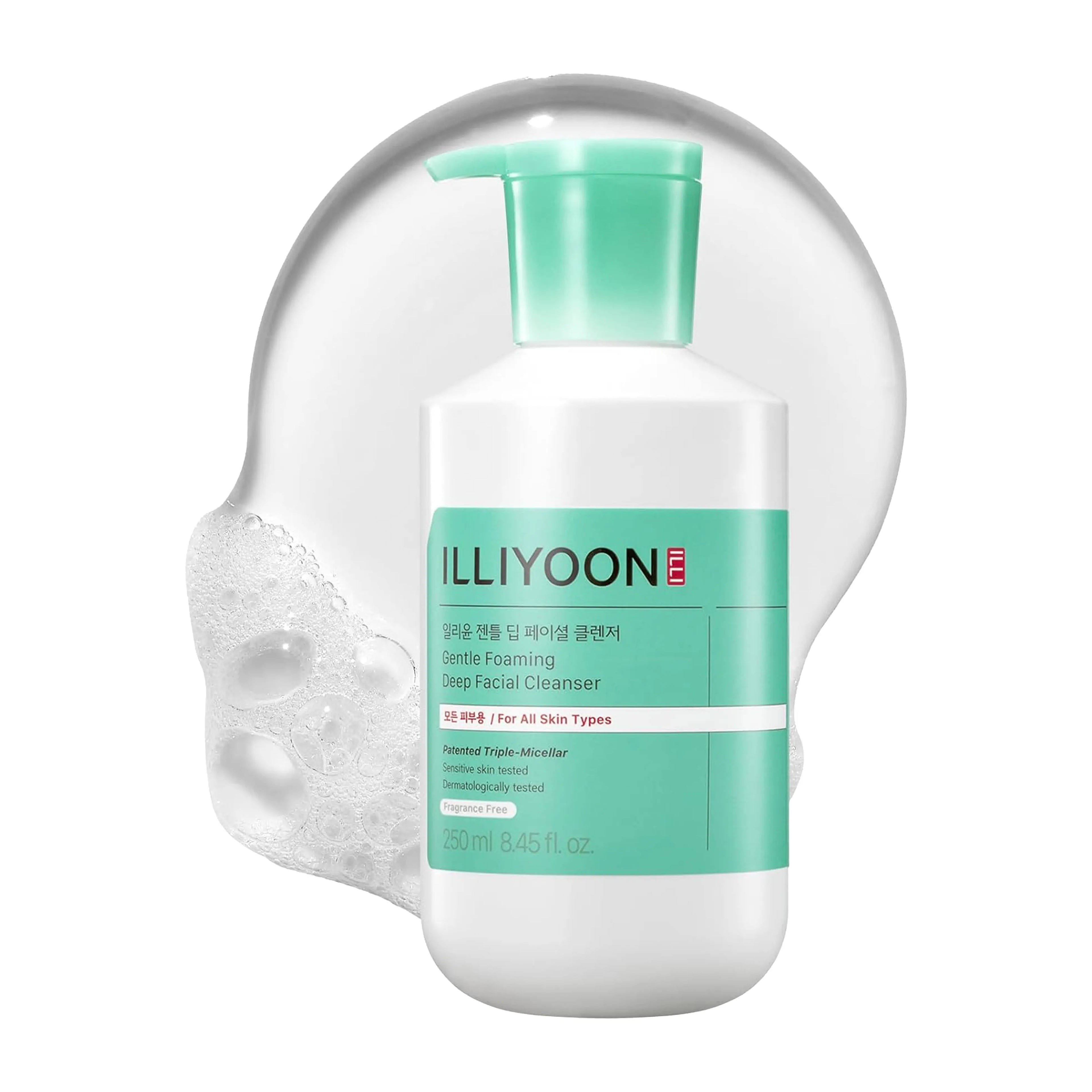 ILLIYOON Gentle Deep Facial Cleanser 250ml. K-beauty low-irritation face wash with Ceramide Skin Complex™ and fine dust removal technology.