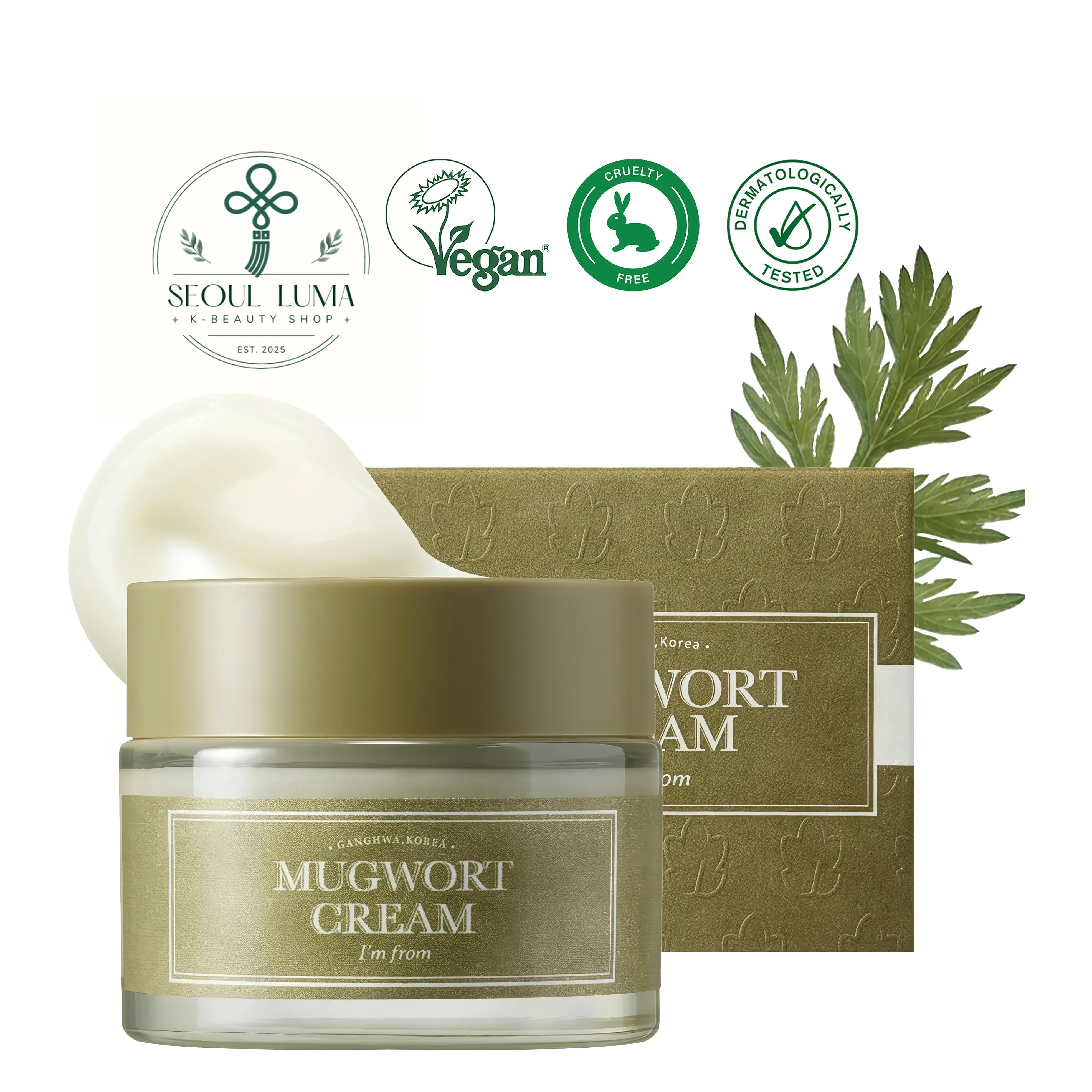 I'm From Mugwort Cream - soothing moisturizer with 73.55% Ganghwa mugwort extract for irritated, sensitive, and acne-prone skin
