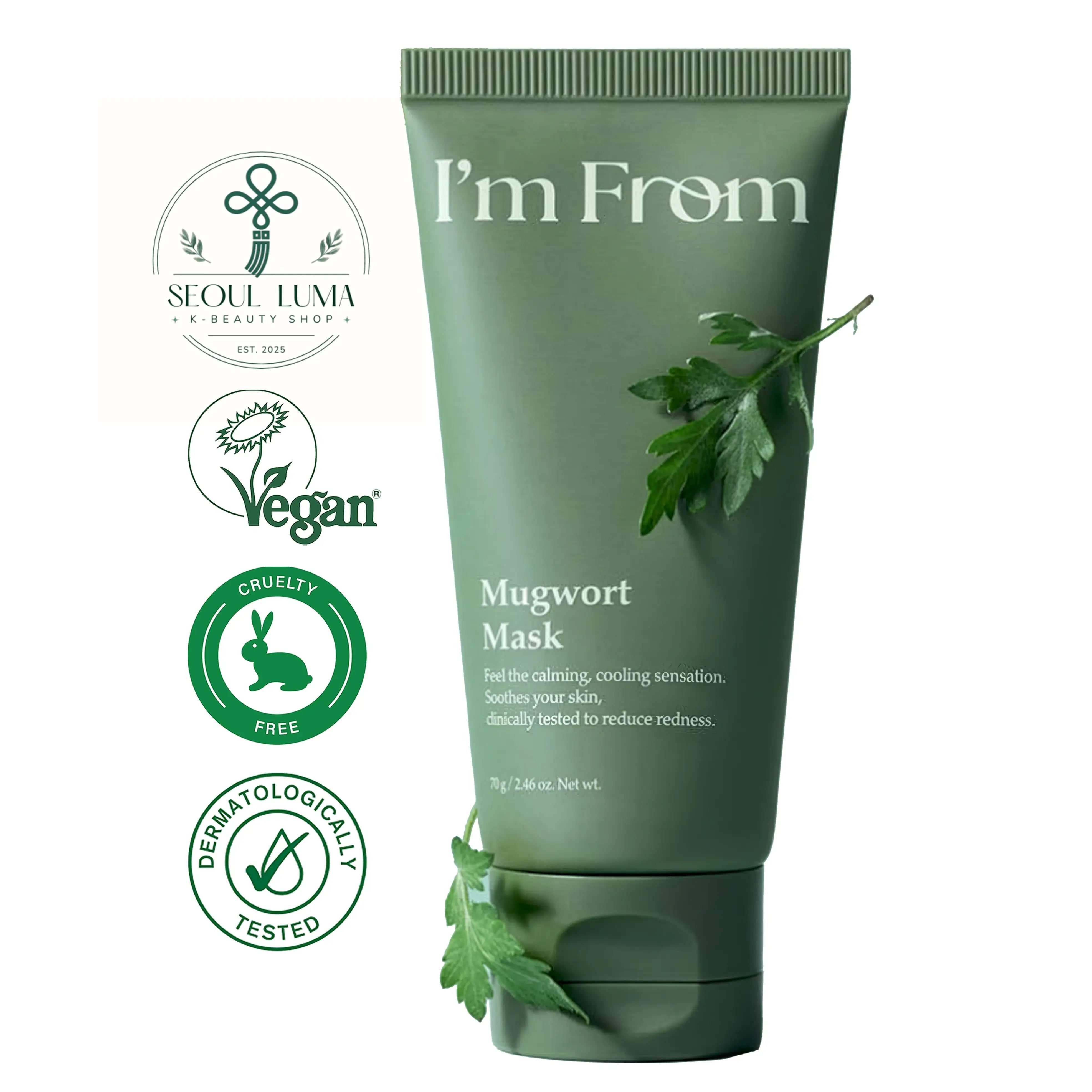  I'm From Mugwort Mask - soothing wash-off mask with 2.1% Ganghwa mugwort for irritated, inflamed, and overheated skin