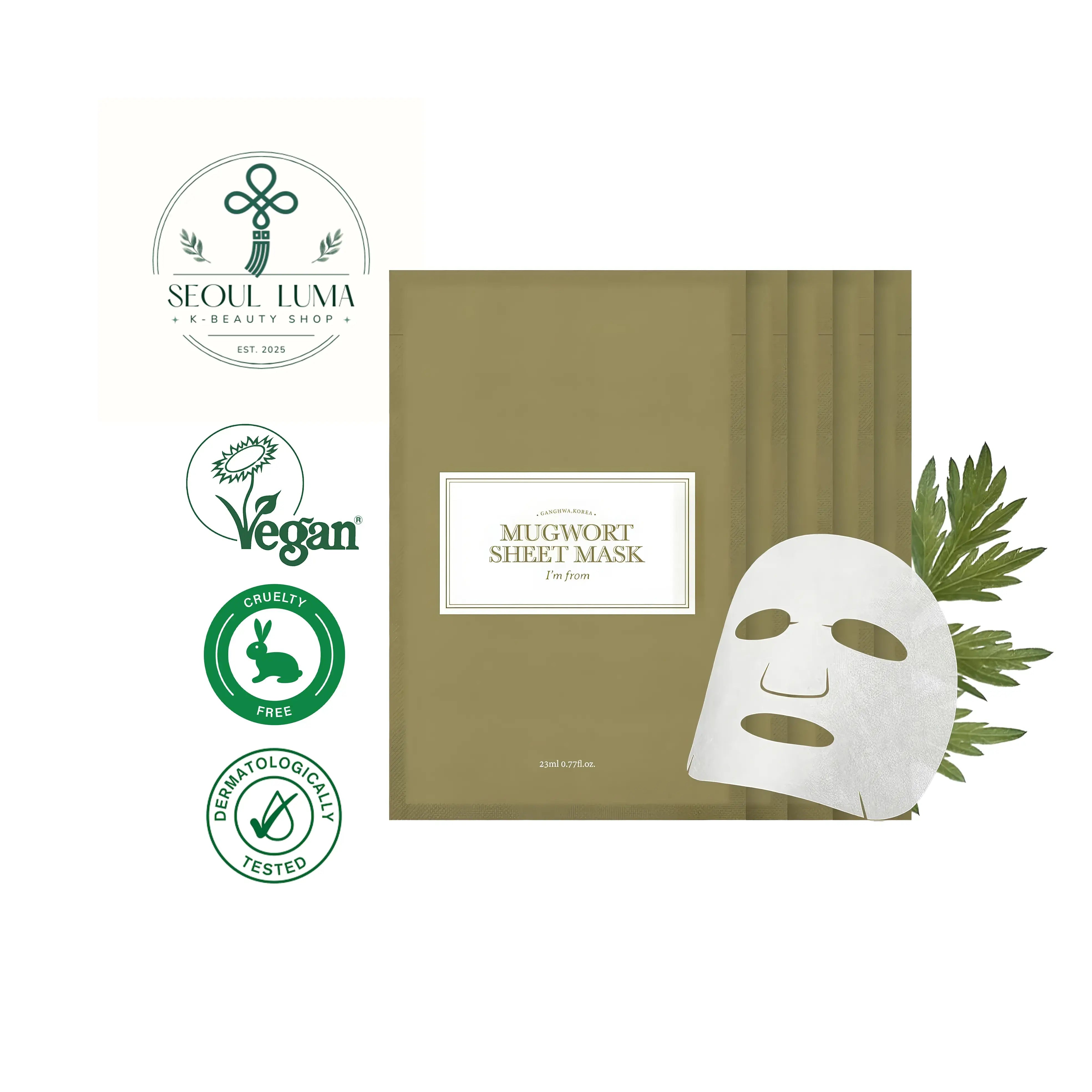 I'm From Mugwort Sheet Mask - soothing sheet mask with 93% Ganghwa mugwort extract for irritated, sensitive, and acne-prone skin
