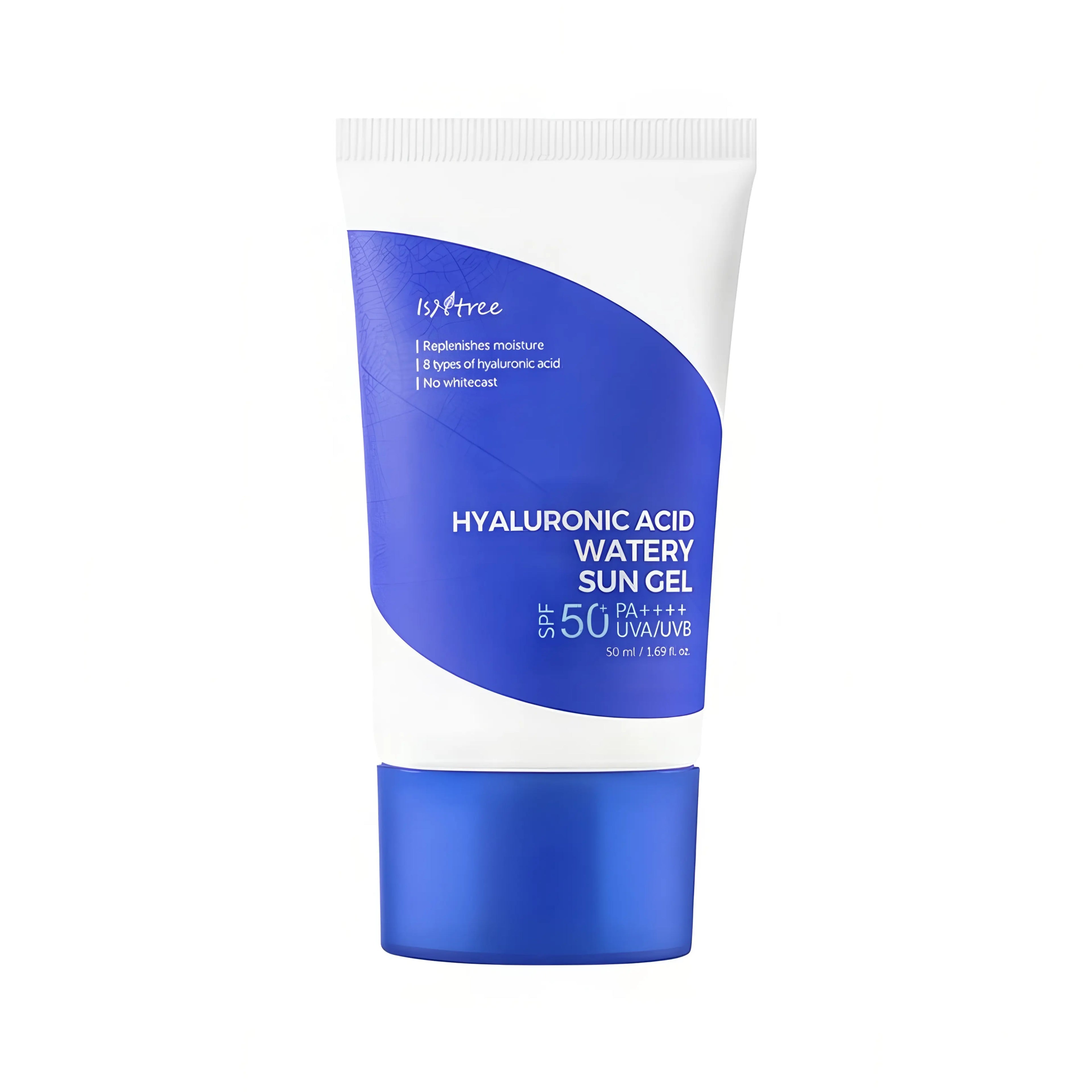 Isntree Hyaluronic Acid Watery Sun Gel SPF50+ PA++++ 50ml, lightweight chemical sunscreen with 8 types of Hyaluronic Acid for deep hydration, Niacinamide and Ceramides to strengthen skin barrier, dewy finish without white cast
