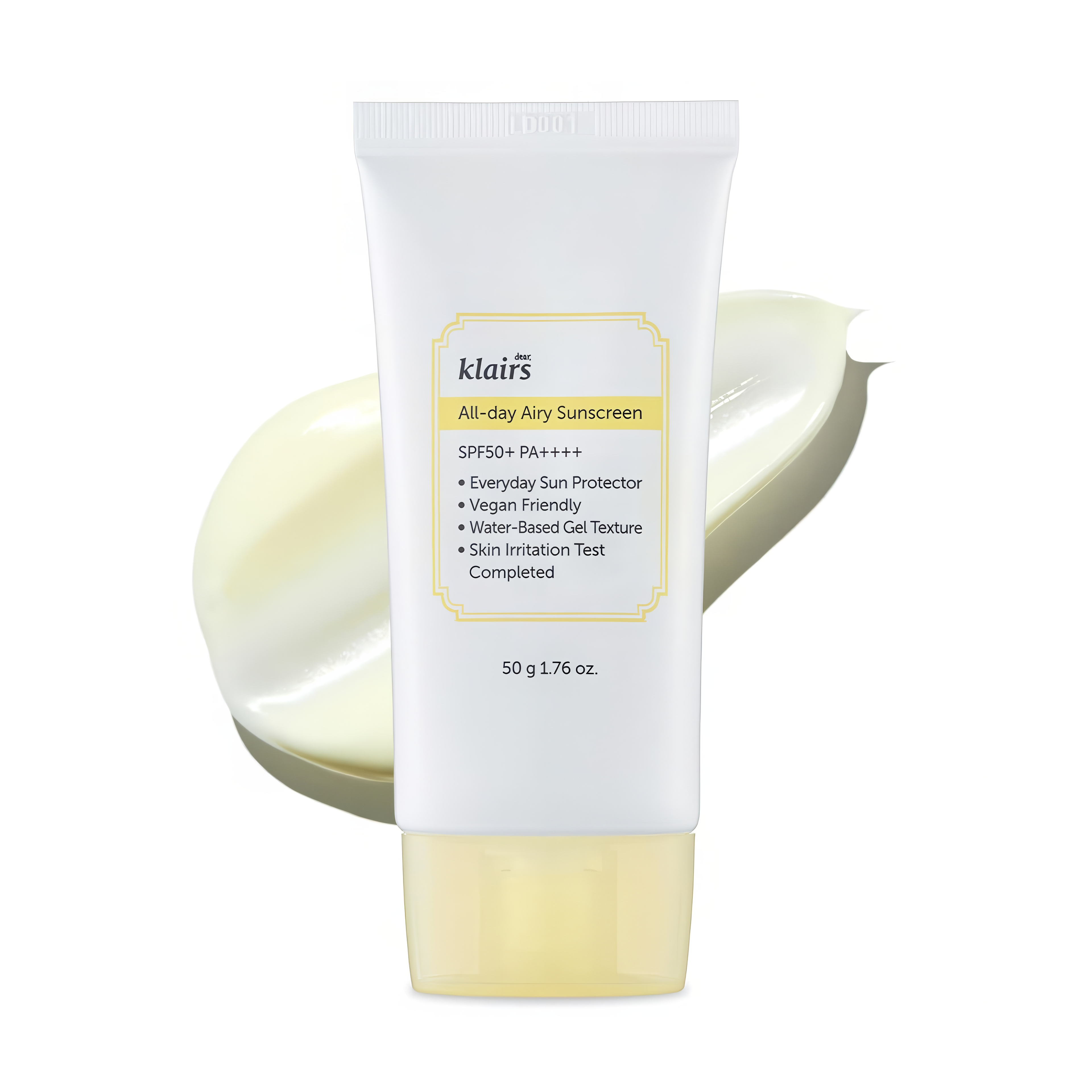 [web:369][web:370] Klairs All-day Airy Sunscreen SPF50+ PA++++ 50ml, lightweight chemical sunscreen with Niacinamide, Panthenol, and Aloe for soothing hydration, water-based formula with no white cast or greasiness
