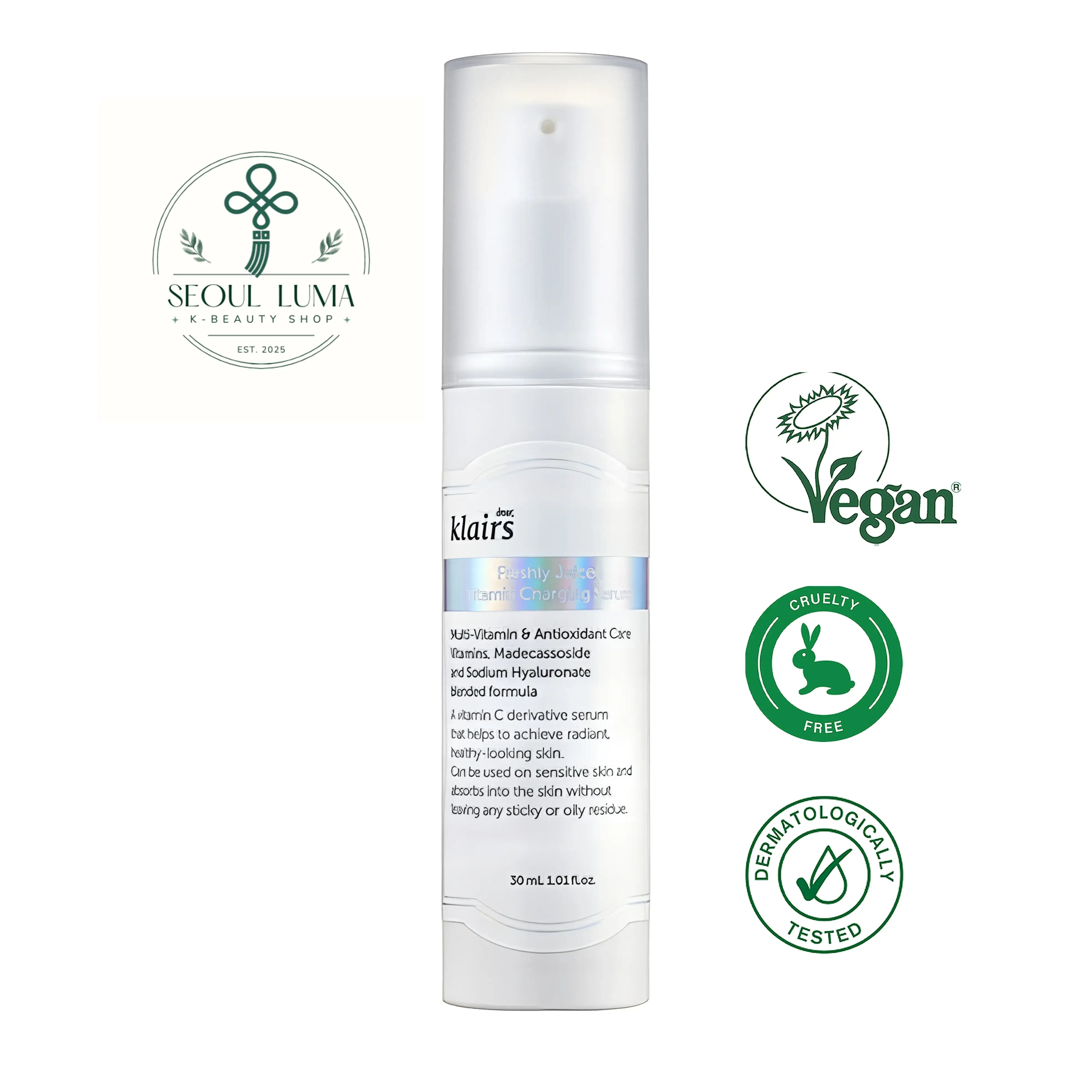 Klairs Freshly Juiced Vitamin Charging Serum with 10% Vitamin C derivative and Niacinamide for brightening and anti-aging