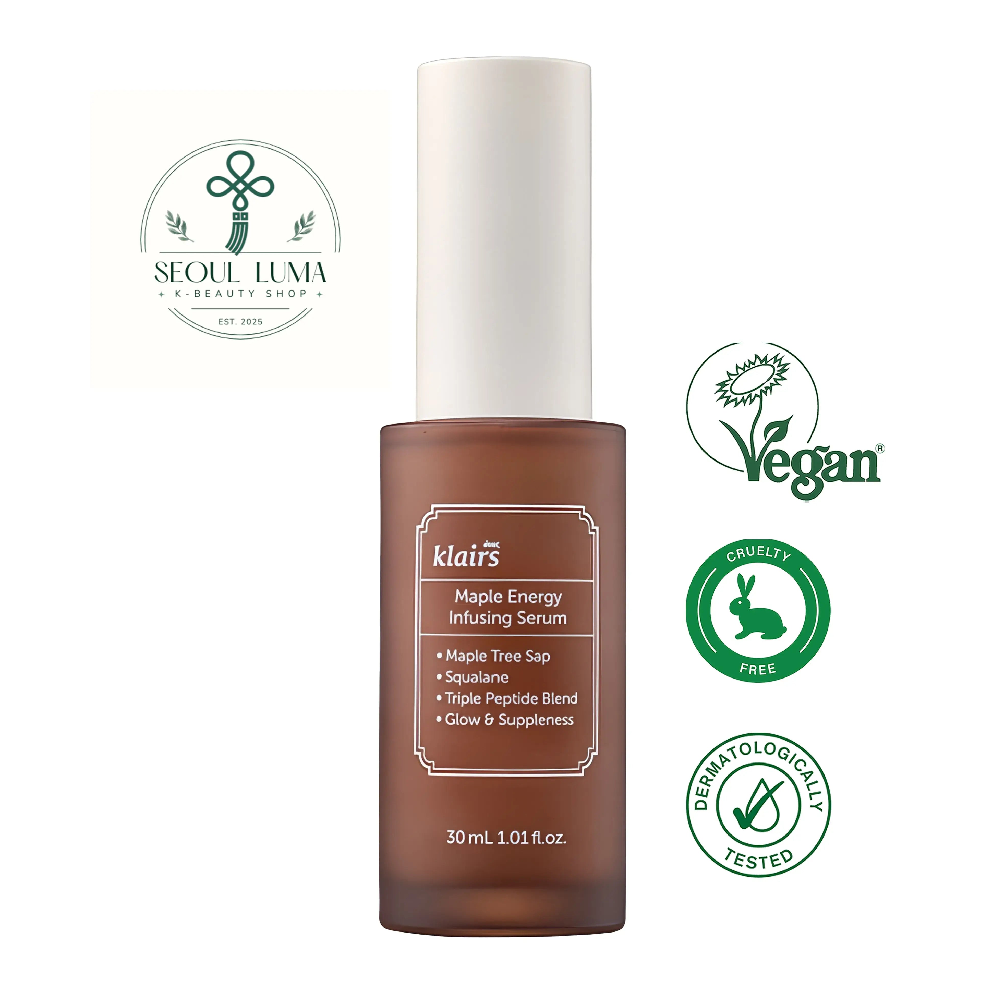 Klairs Maple Energy Infusing Serum with Maple Antiobooster and 3 Peptide Complex for anti-aging and elasticity improvement