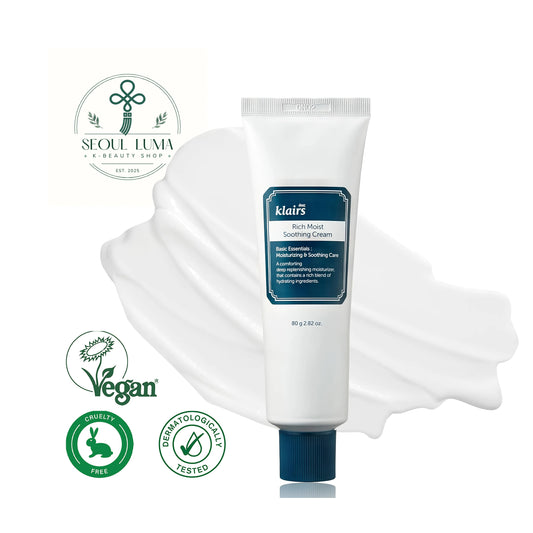 Klairs Rich Moist Soothing Cream with beta-glucan, ceramides, and botanical extracts for 24-hour hydration and barrier repair